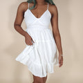Aura White Mini Dress with Ruffles and Spaghetti Straps for the Beach | Venus Loves Neptune
