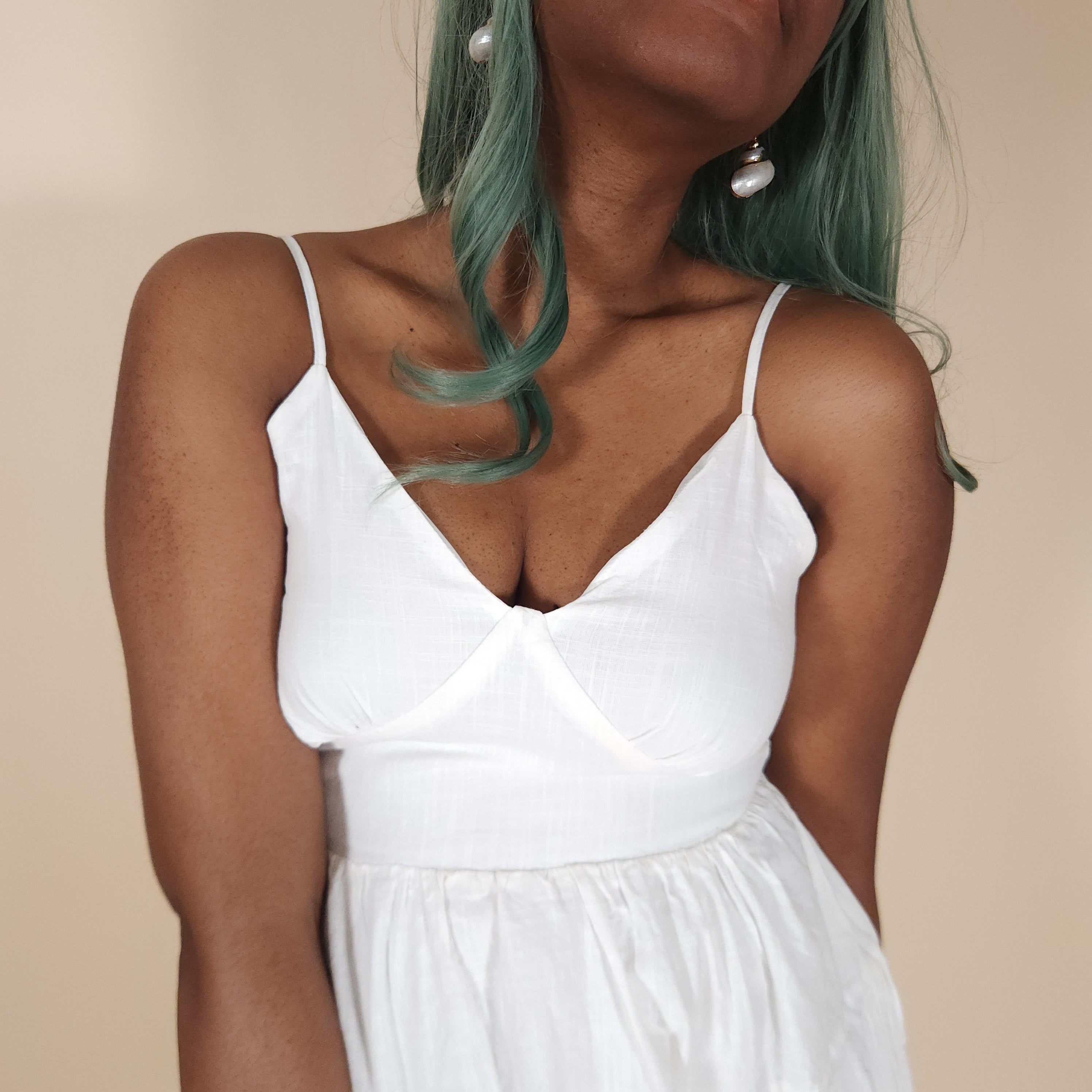 Aura White Mini Dress with Ruffles and Spaghetti Straps for the Beach | Venus Loves Neptune