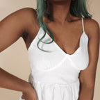 Aura White Mini Dress with Ruffles and Spaghetti Straps for the Beach | Venus Loves Neptune