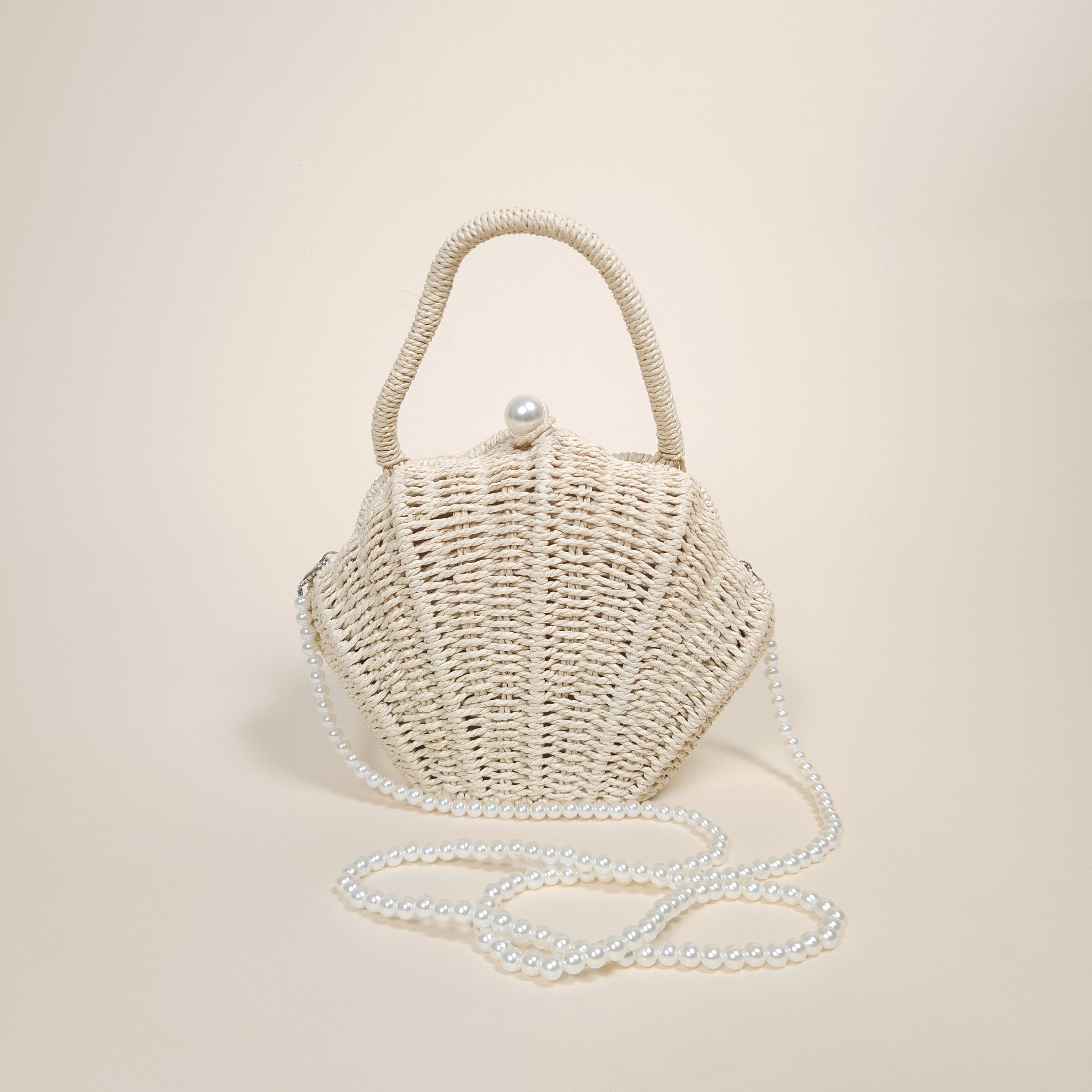 Cordelia Ivory Mermaid Shell Woven Straw Handbag for the Beach | Venus Loves Neptune