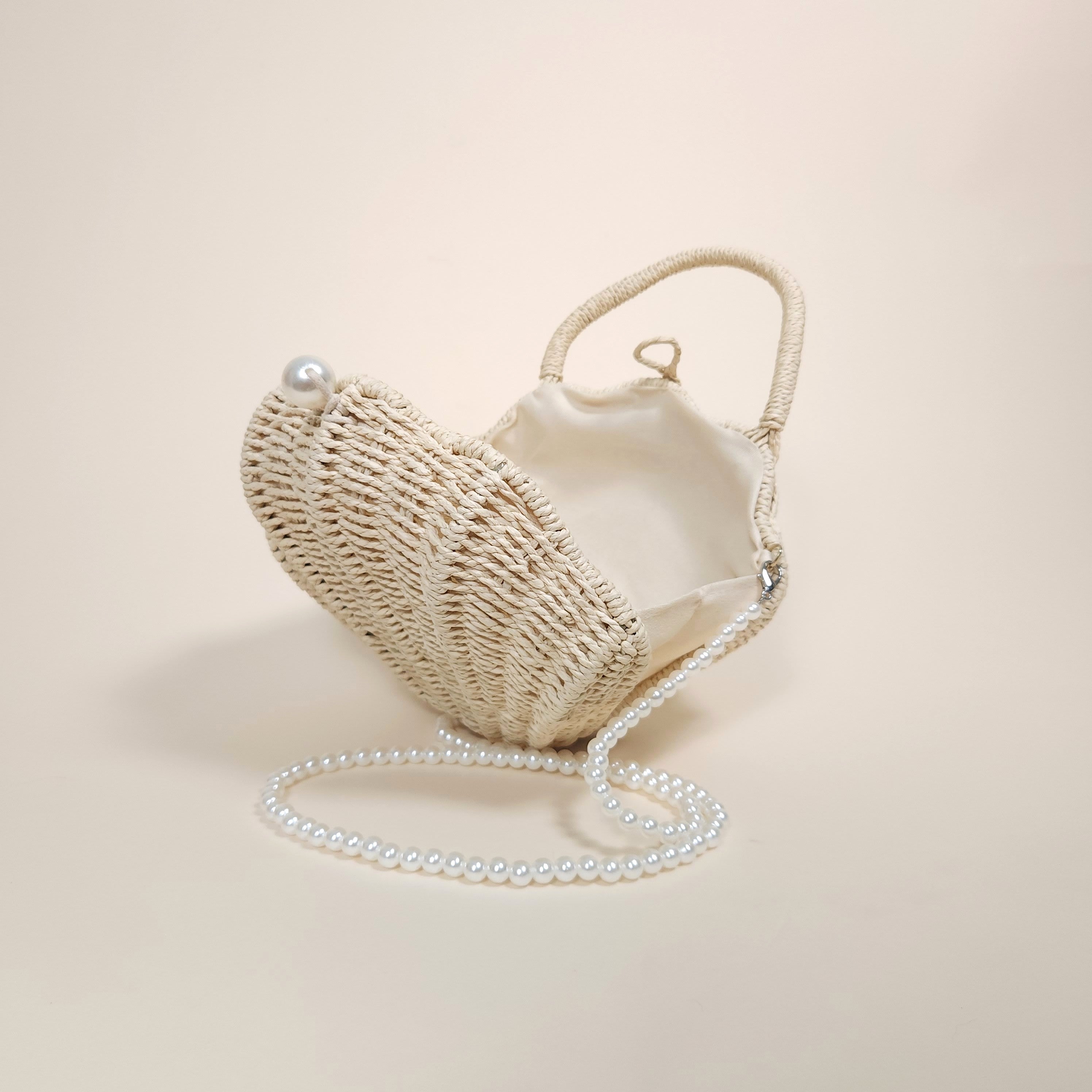 Cordelia Ivory Mermaid Shell Woven Straw Handbag for the Beach | Venus Loves Neptune
