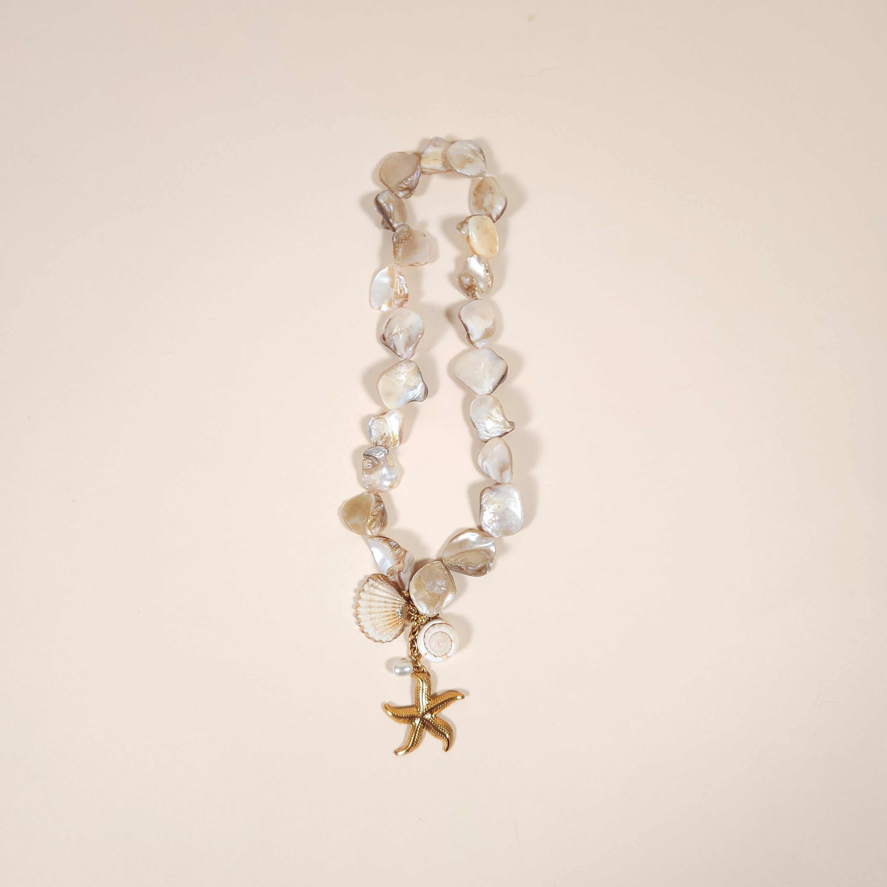 Estrella Chunky Shell Starfish Pendant Necklace with Gold and Pearl Charms | Venus Loves Neptune