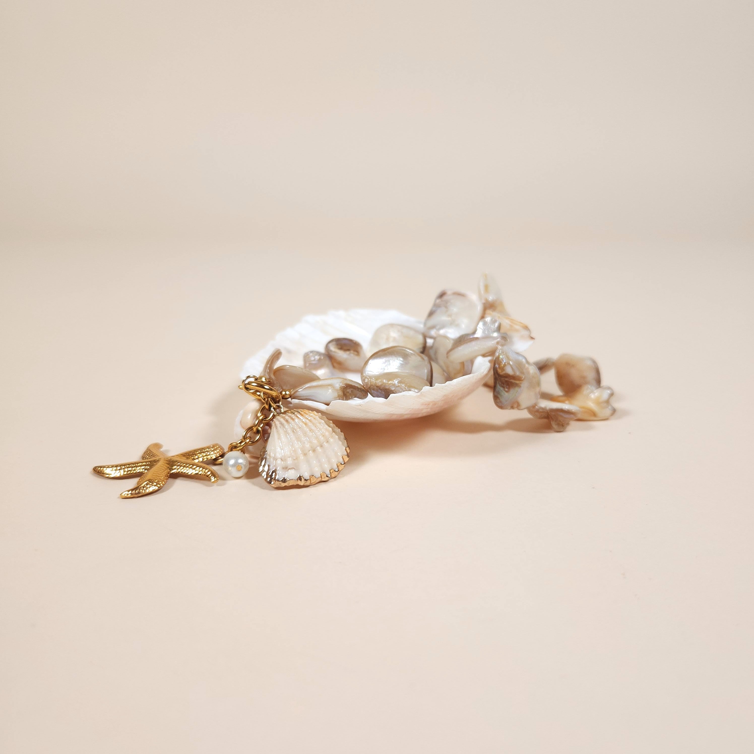 Estrella Chunky Shell Starfish Pendant Necklace with Gold and Pearl Charms | Venus Loves Neptune