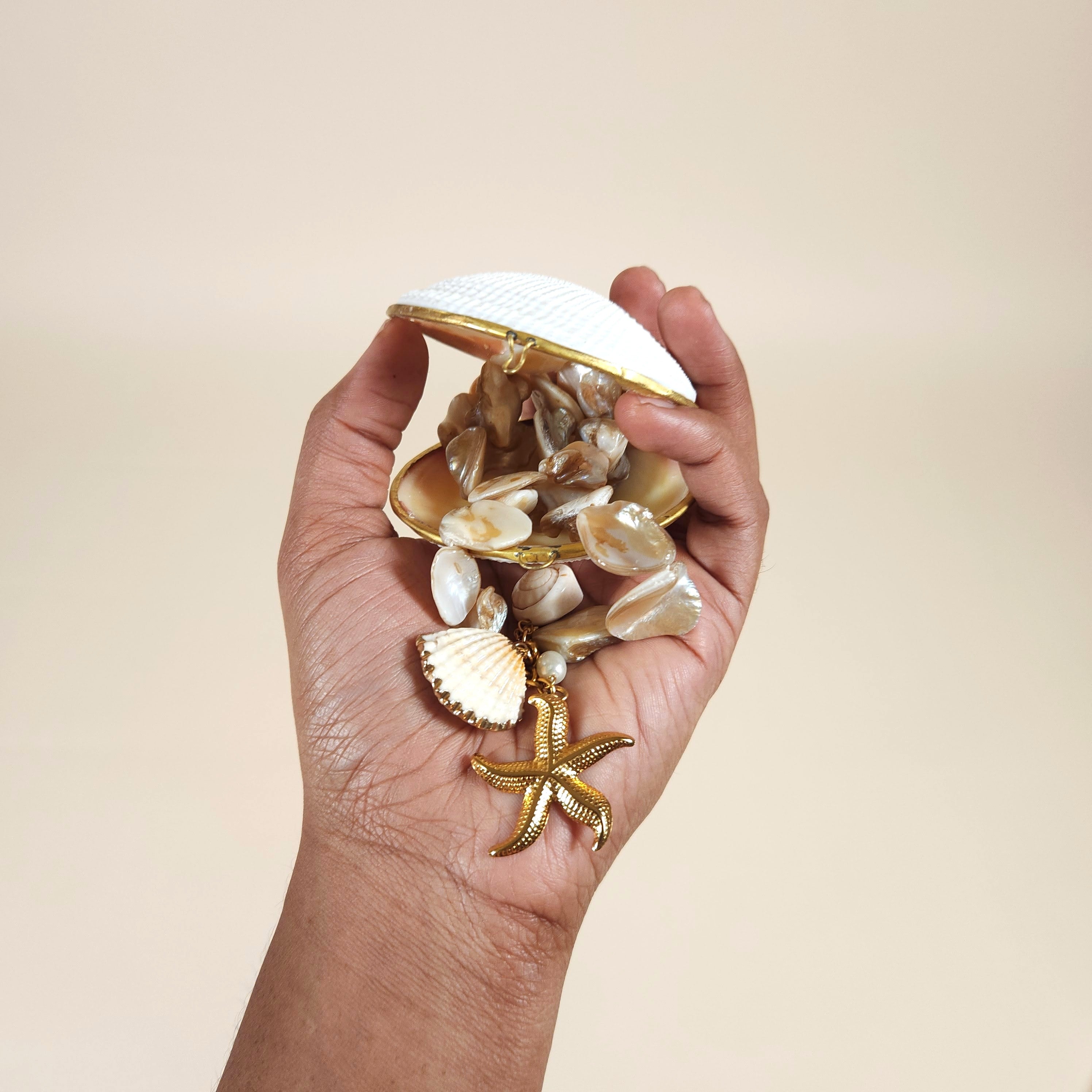 Estrella Chunky Shell Starfish Pendant Necklace with Gold and Pearl Charms | Venus Loves Neptune