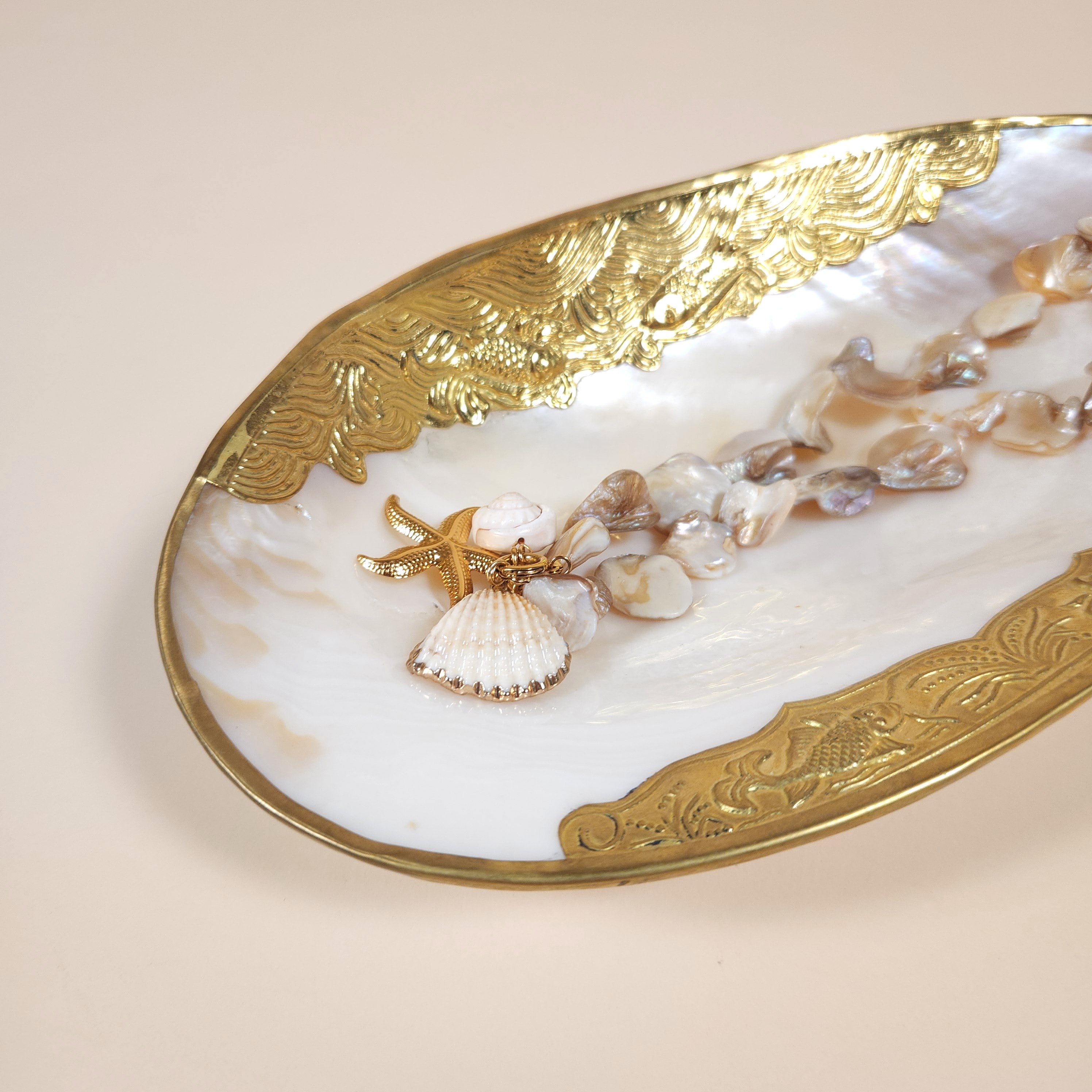 Estrella Chunky Shell Starfish Pendant Necklace with Gold and Pearl Charms | Venus Loves Neptune