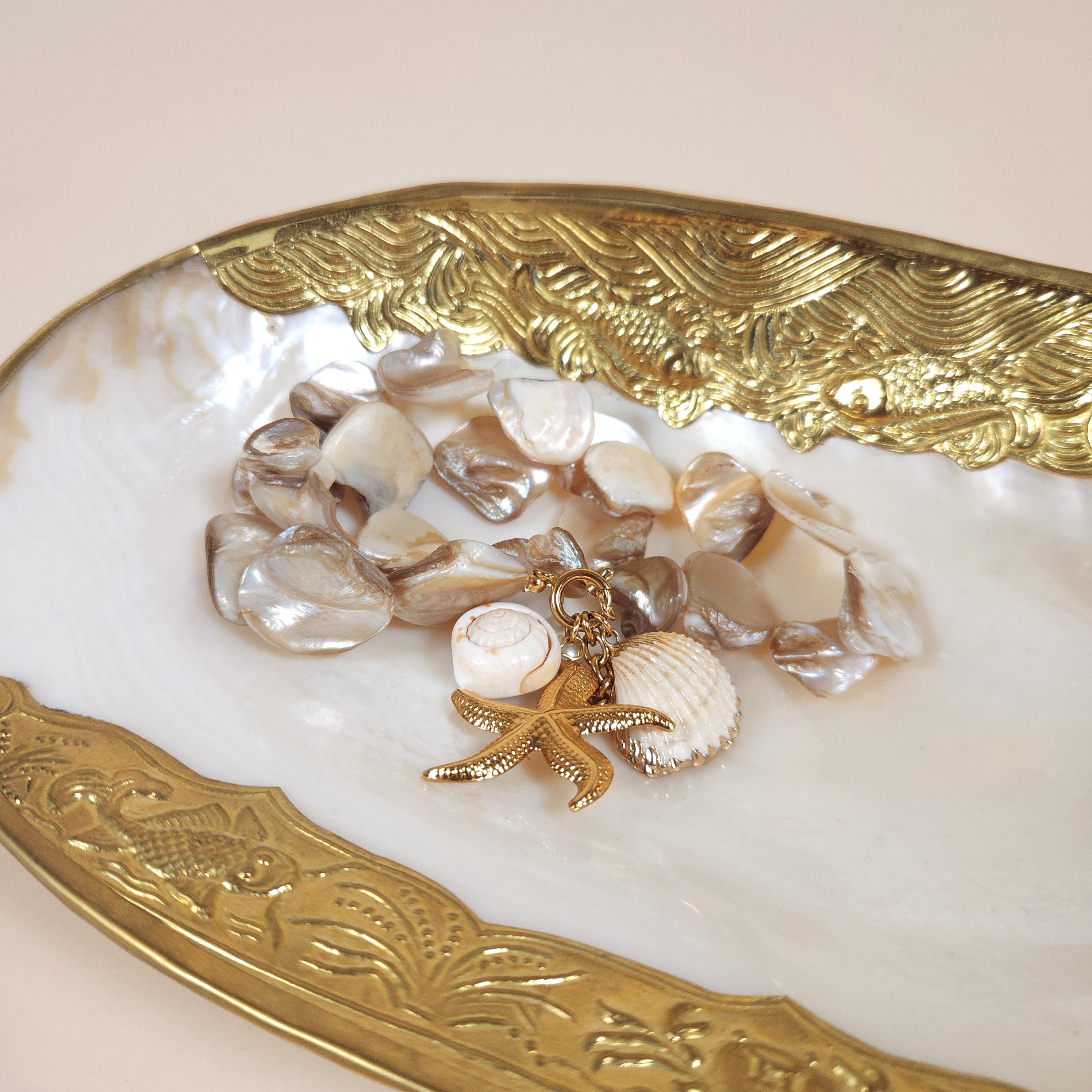 Estrella Chunky Shell Starfish Pendant Necklace with Gold and Pearl Charms | Venus Loves Neptune