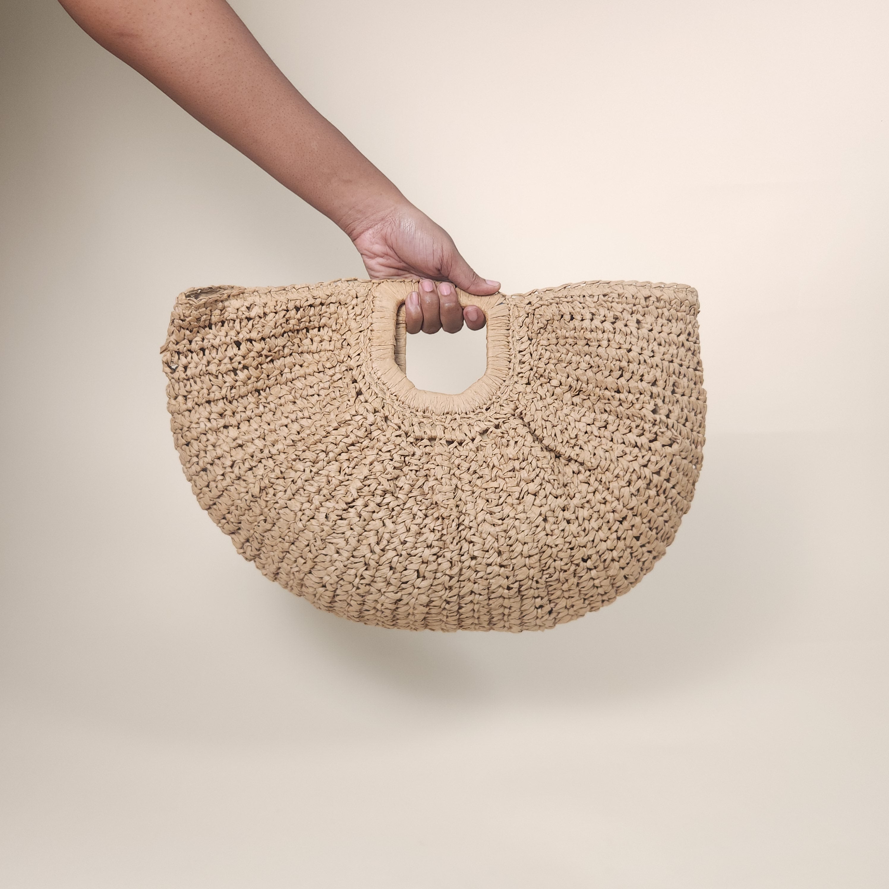 Luna Light Brown Slouchy Woven Straw Crescent Handbag for the Beach | Venus Loves Neptune