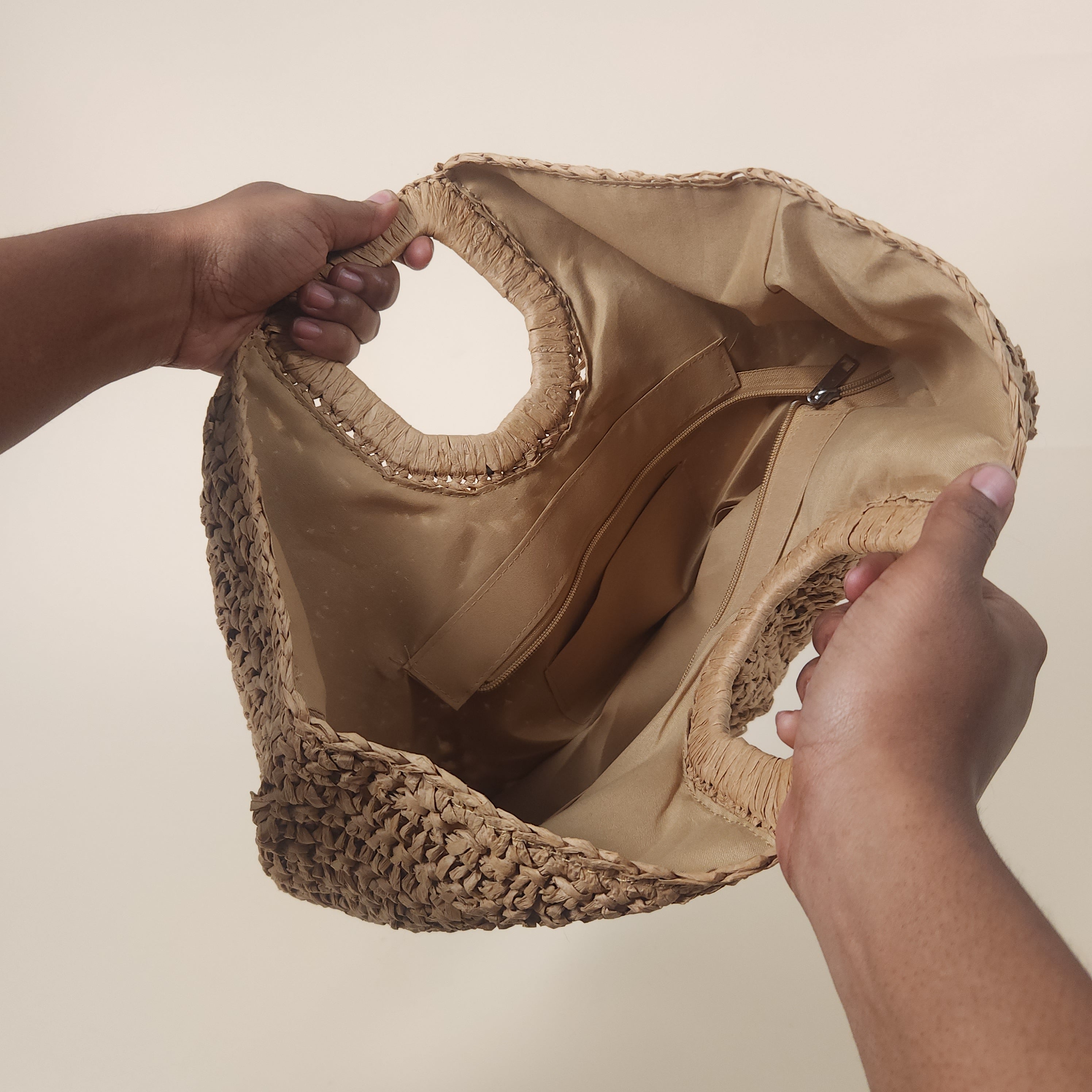 Luna Light Brown Slouchy Woven Straw Crescent Handbag for the Beach | Venus Loves Neptune