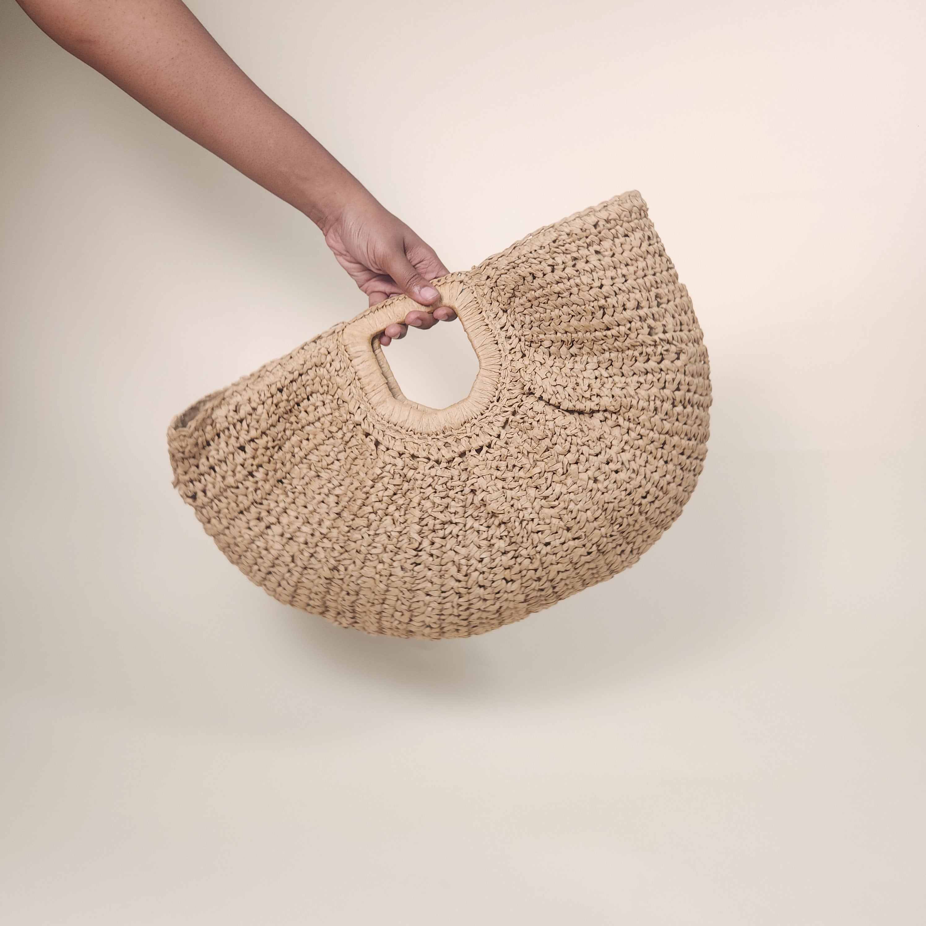 Luna Light Brown Slouchy Woven Straw Crescent Handbag for the Beach | Venus Loves Neptune