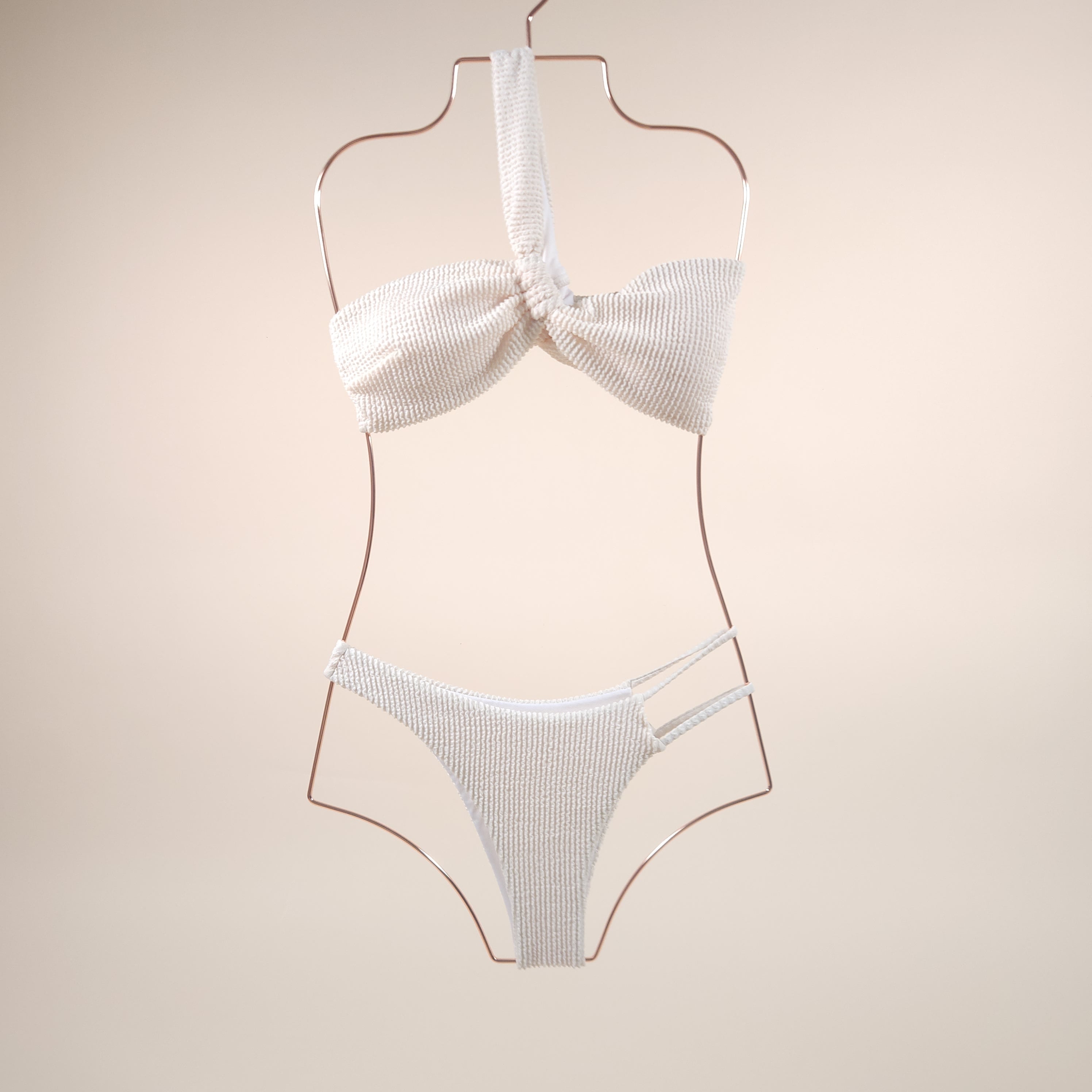 Maia 3-Piece Textured 1-Shoulder Ivory Bikini with a Skirt | Venus Love Neptune