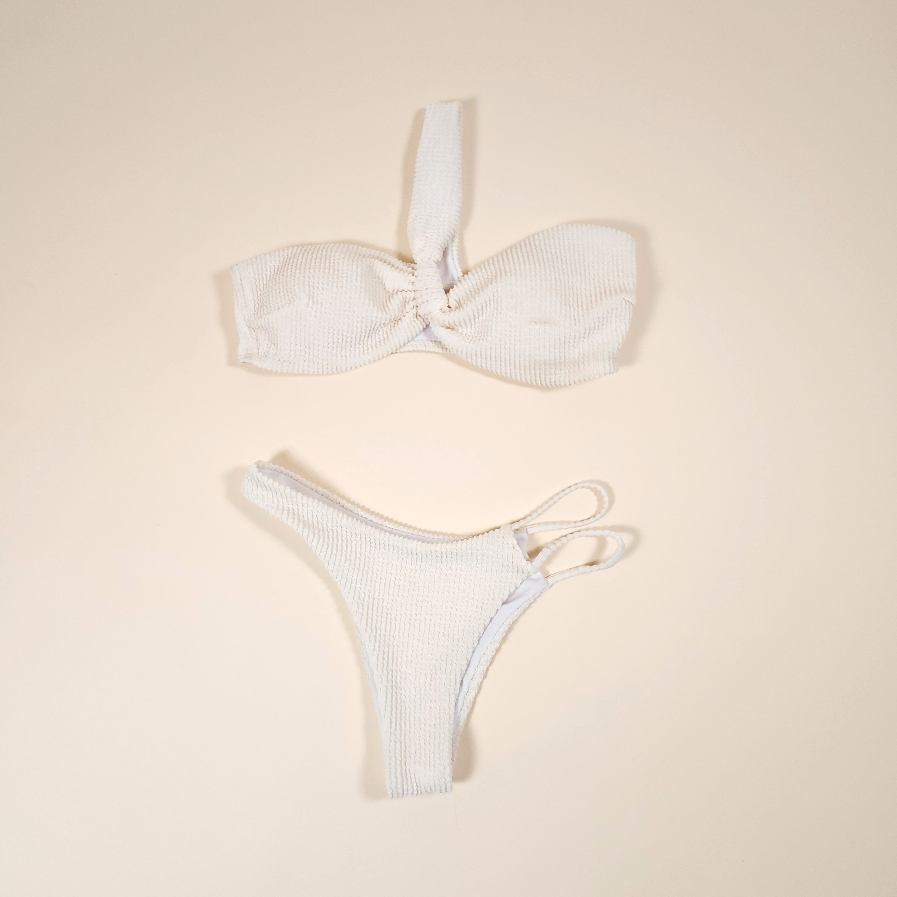Maia 3-Piece Textured 1-Shoulder Ivory Bikini with a Skirt | Venus Love Neptune