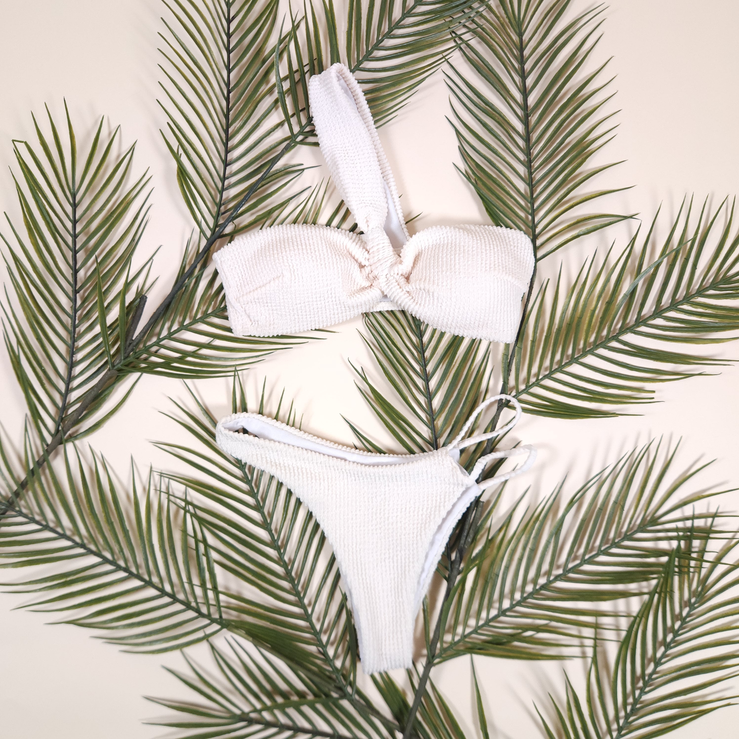 Maia 3-Piece Textured 1-Shoulder Ivory Bikini with a Skirt | Venus Love Neptune
