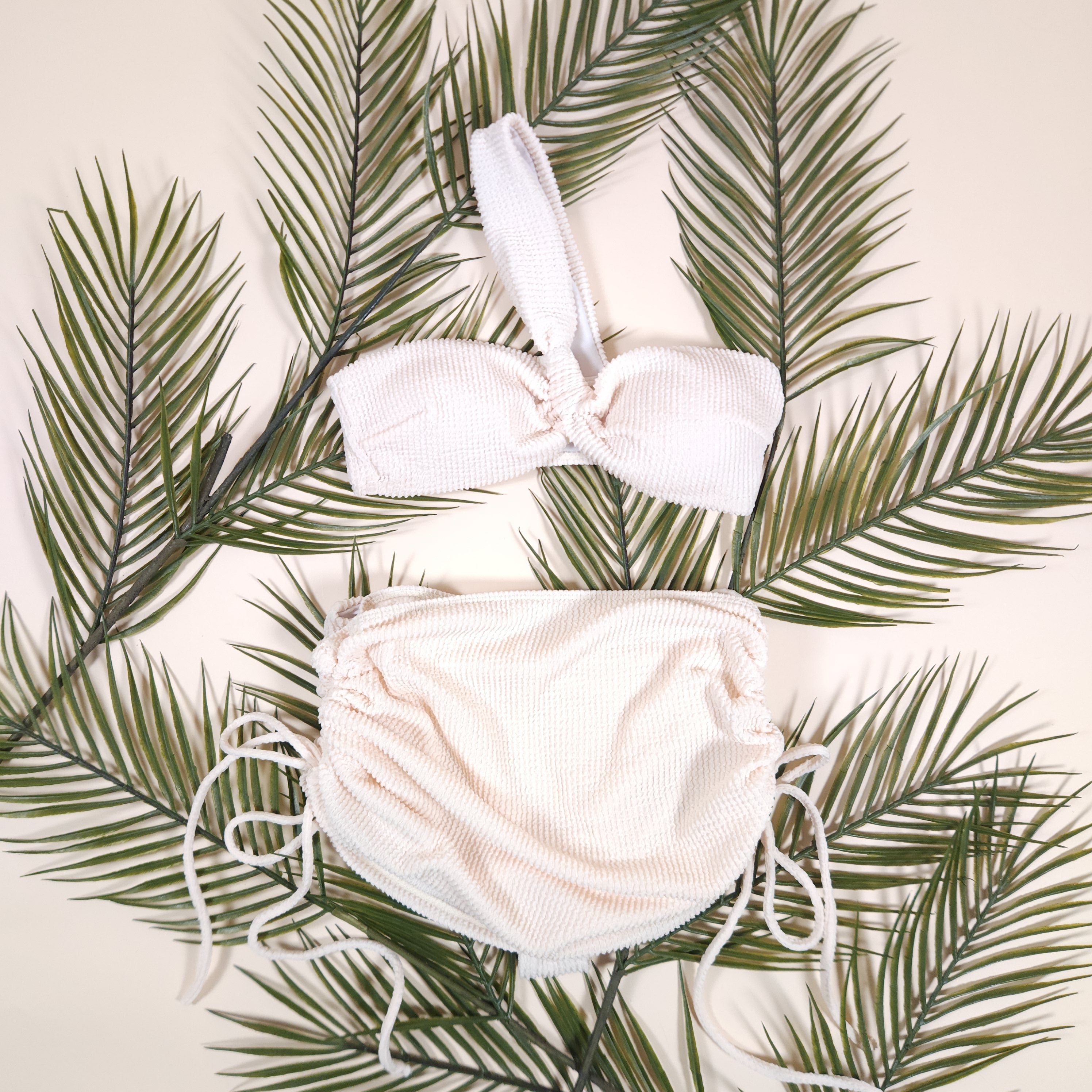 Maia 3-Piece Textured 1-Shoulder Ivory Bikini with a Skirt | Venus Love Neptune