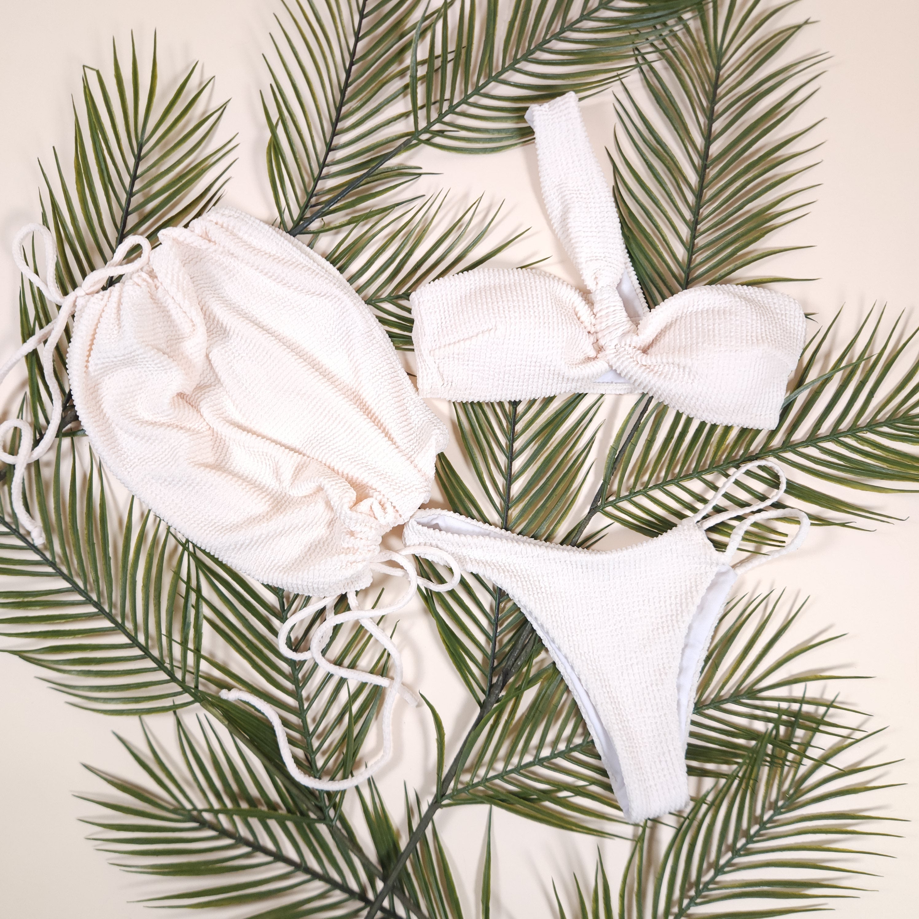 Maia 3-Piece Textured 1-Shoulder Ivory Bikini with a Skirt | Venus Love Neptune
