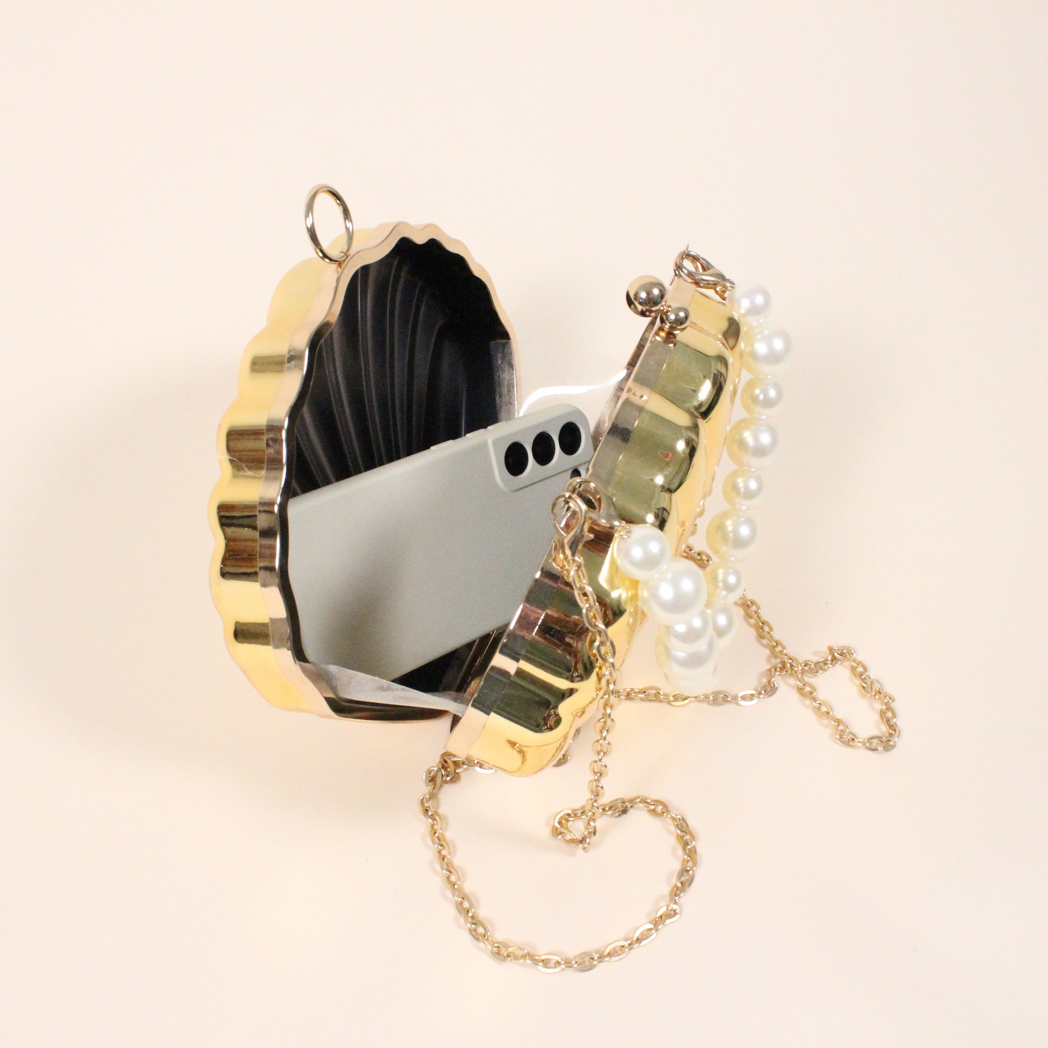 Marina Gold Mermaid Shell Clutch Bag for the Beach with Crossbody Strap | Venus Loves Neptune