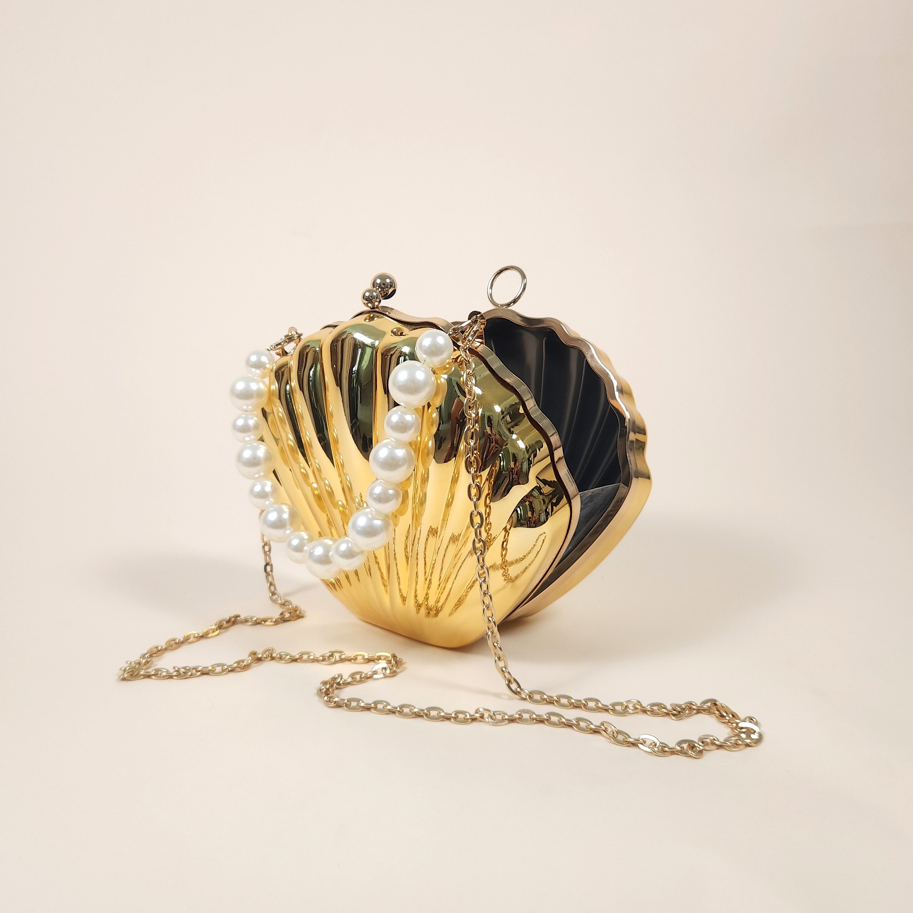 Marina Gold Mermaid Shell Clutch Bag for the Beach with Crossbody Strap | Venus Loves Neptune