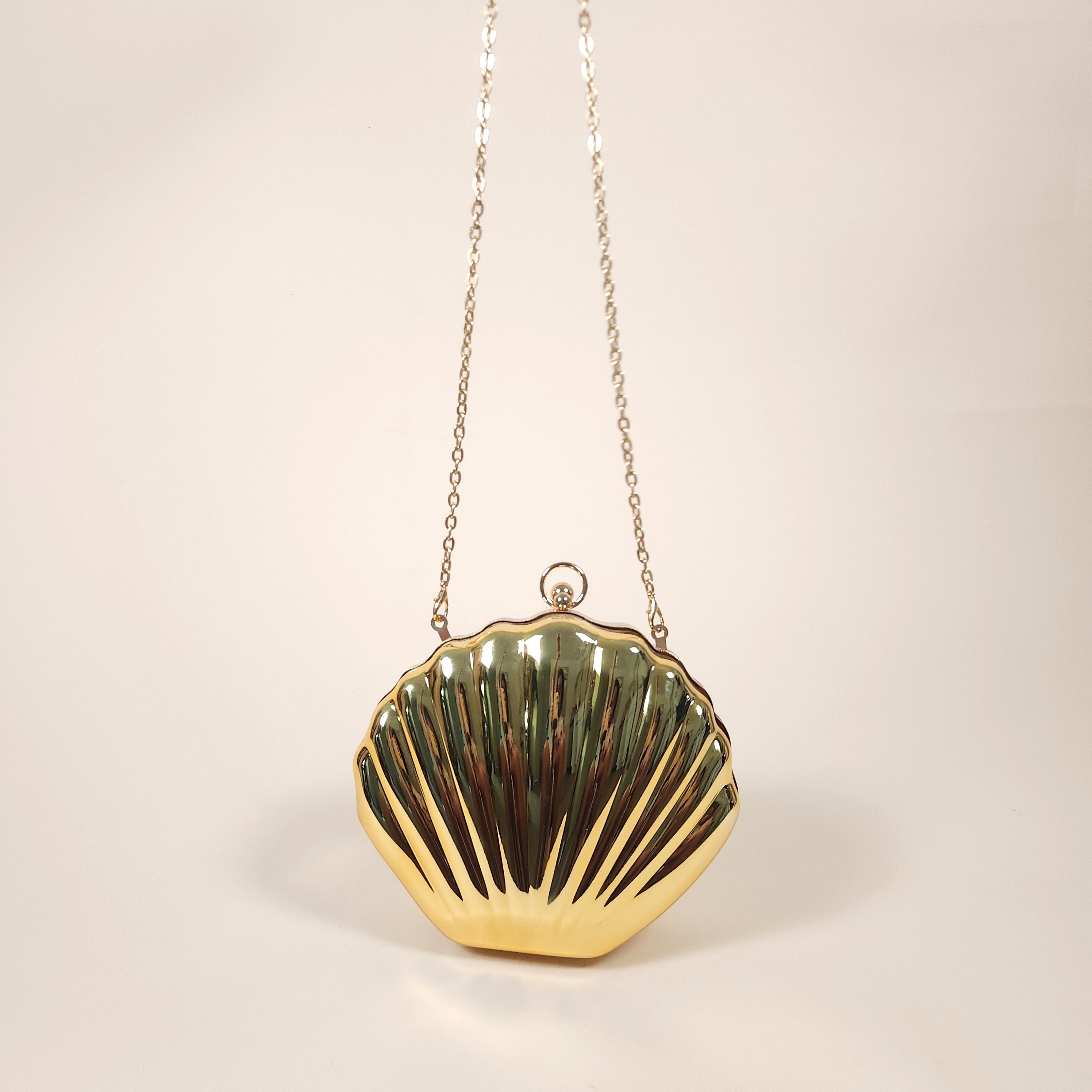 Marina Gold Mermaid Shell Clutch Bag for the Beach with Crossbody Strap | Venus Loves Neptune
