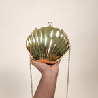 Marina Gold Mermaid Shell Clutch Bag for the Beach with Crossbody Strap | Venus Loves Neptune