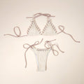 Minerva Beige Boho Textured Bikini with Halter Top and Removable Pads | Venus Loves Neptune