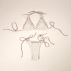Minerva Beige Boho Textured Bikini with Halter Top and Removable Pads | Venus Loves Neptune