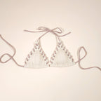 Minerva Beige Boho Textured Bikini with Halter Top and Removable Pads | Venus Loves Neptune