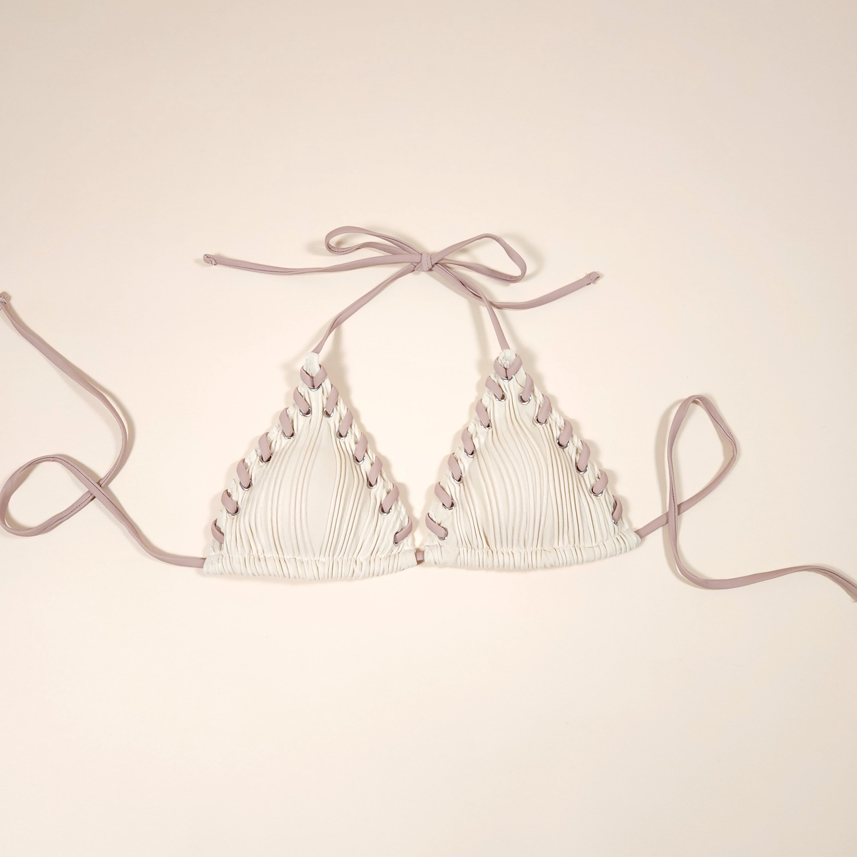 Minerva Beige Boho Textured Bikini with Halter Top and Removable Pads | Venus Loves Neptune