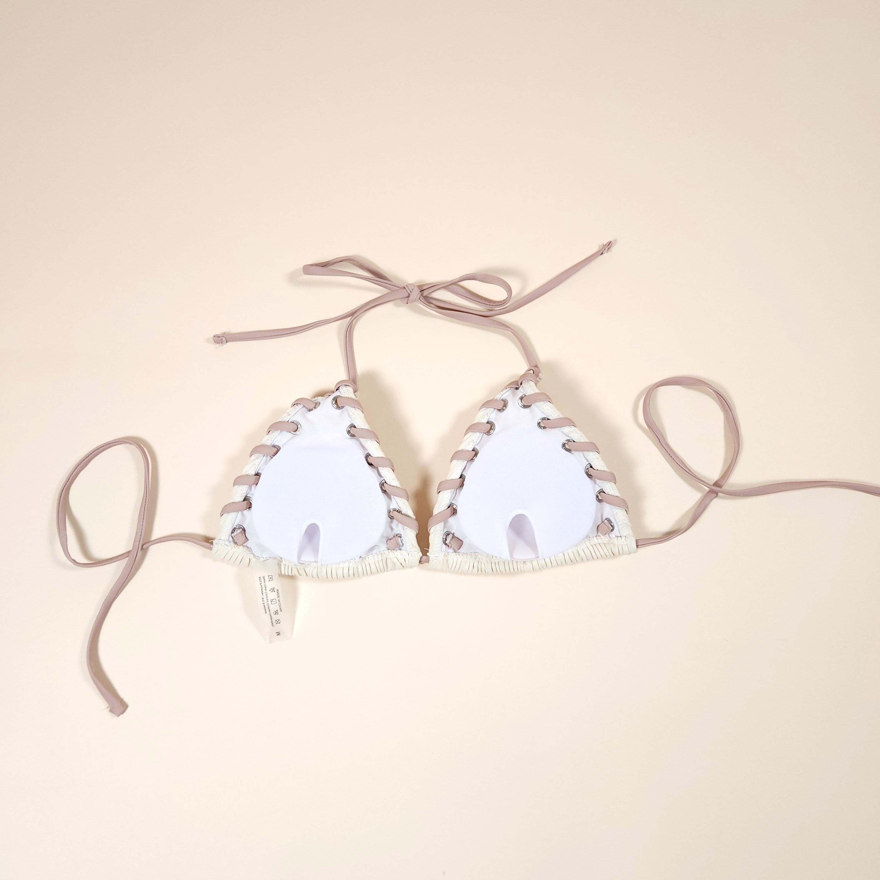 Minerva Beige Boho Textured Bikini with Halter Top and Removable Pads | Venus Loves Neptune
