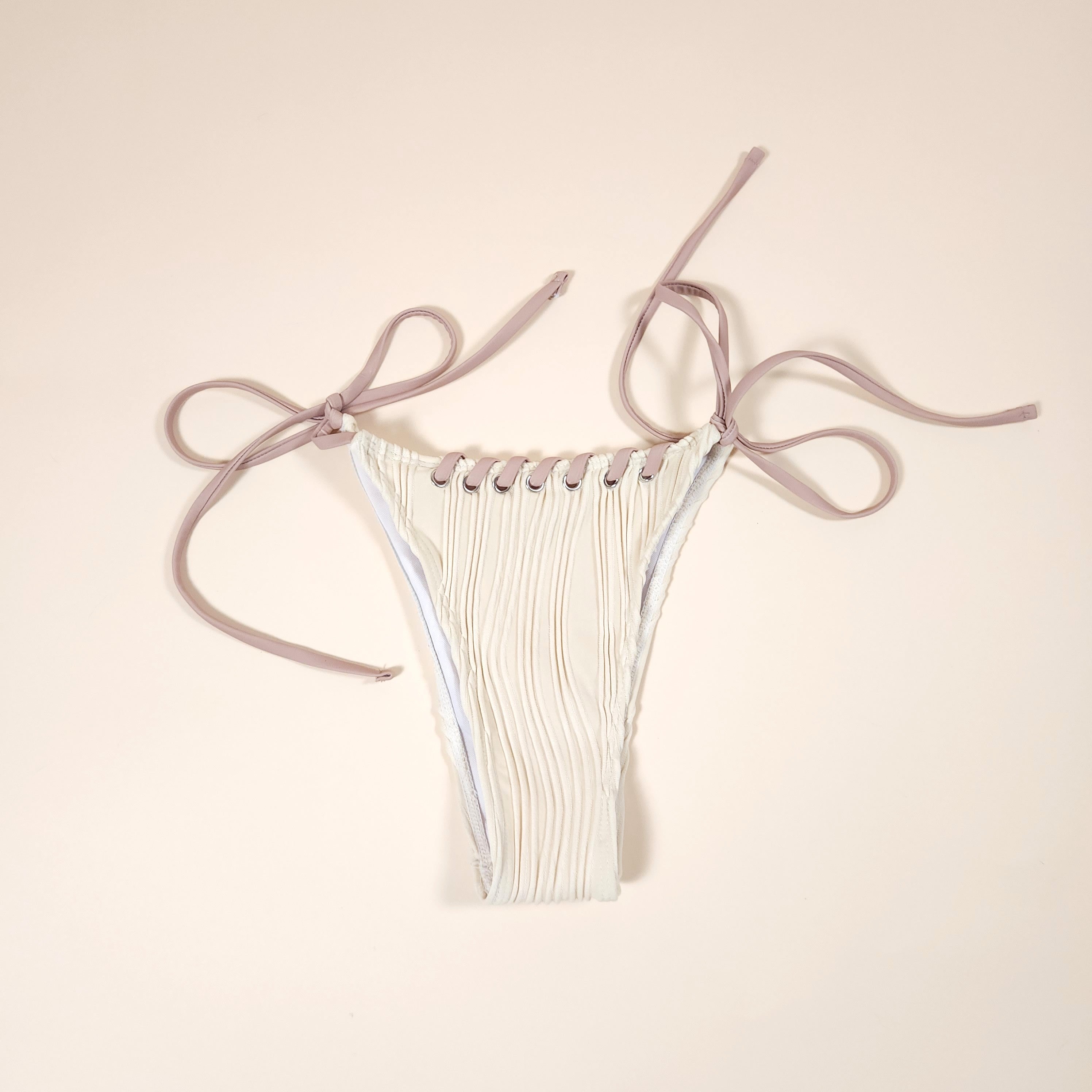 Minerva Beige Boho Textured Bikini with Halter Top and Removable Pads | Venus Loves Neptune