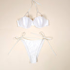Nesaea White Mermaid Pearl Bikini with Scalloped Push-Up Underwire Halter Top | Venus Loves Neptune