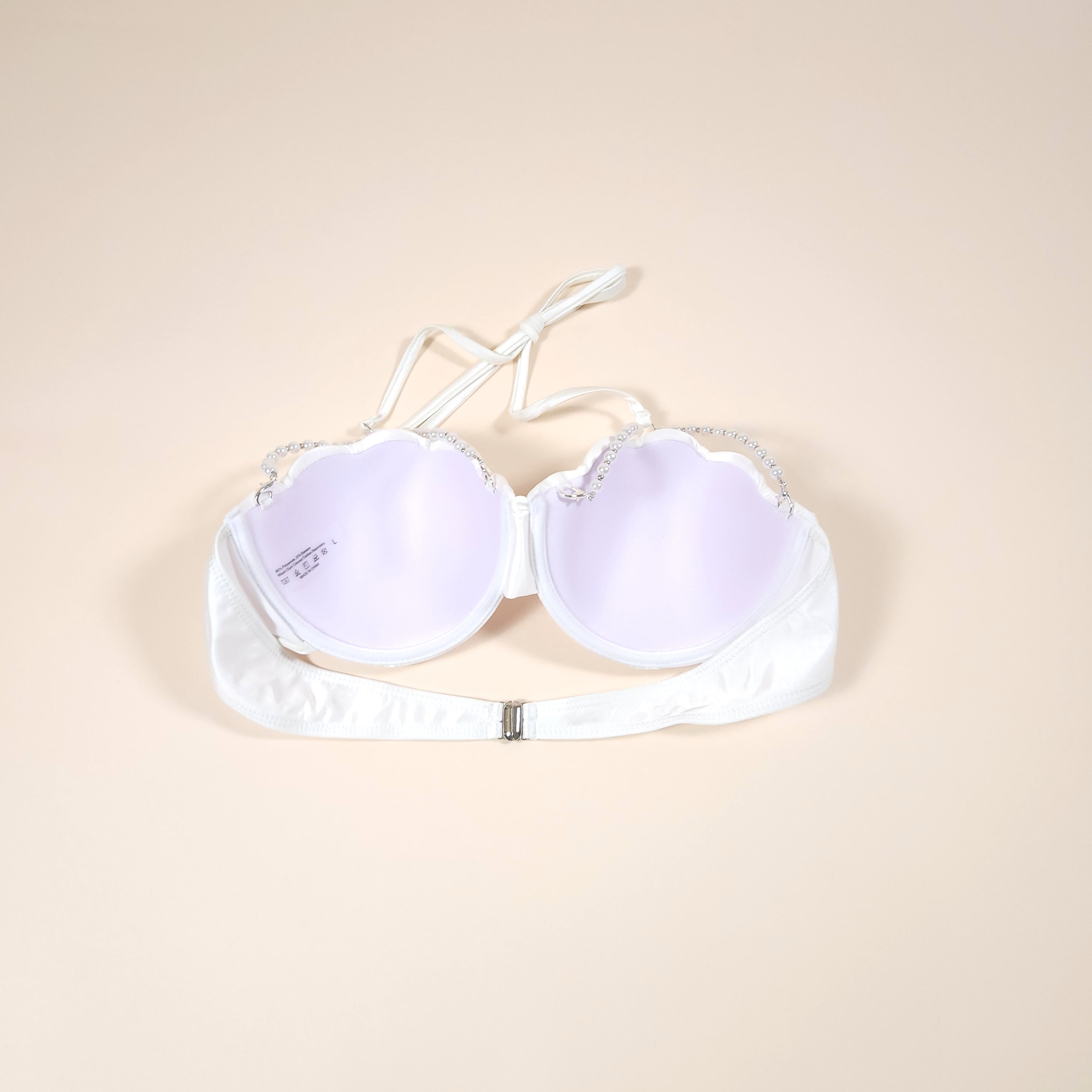 Nesaea White Mermaid Pearl Bikini with Scalloped Push-Up Underwire Halter Top | Venus Loves Neptune