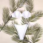 Nesaea White Mermaid Pearl Bikini with Scalloped Push-Up Underwire Halter Top | Venus Loves Neptune