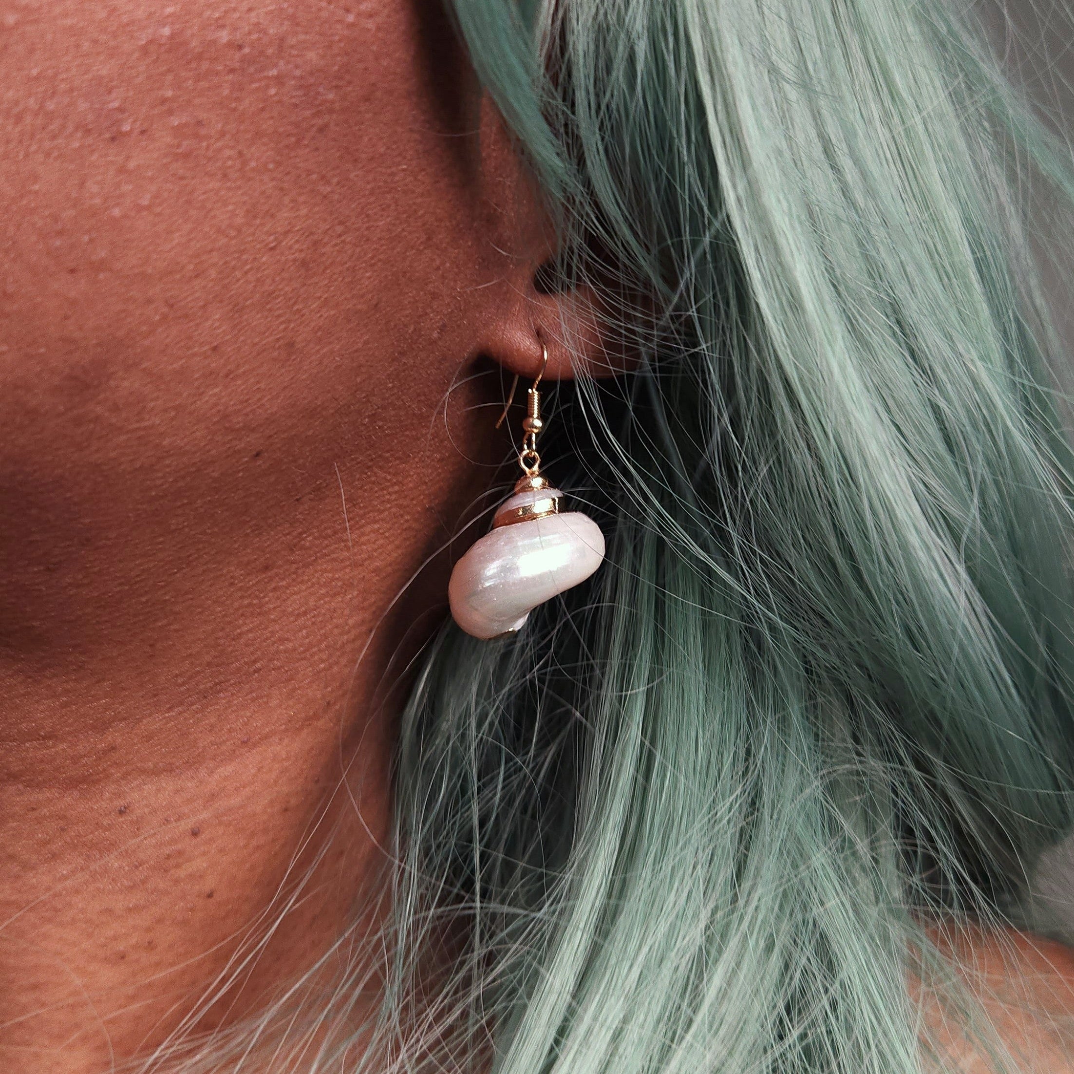 Pelagia Mermaid Turbo Shell Drop Earrings with Gold-Plated Hooks | Venus Loves Neptune