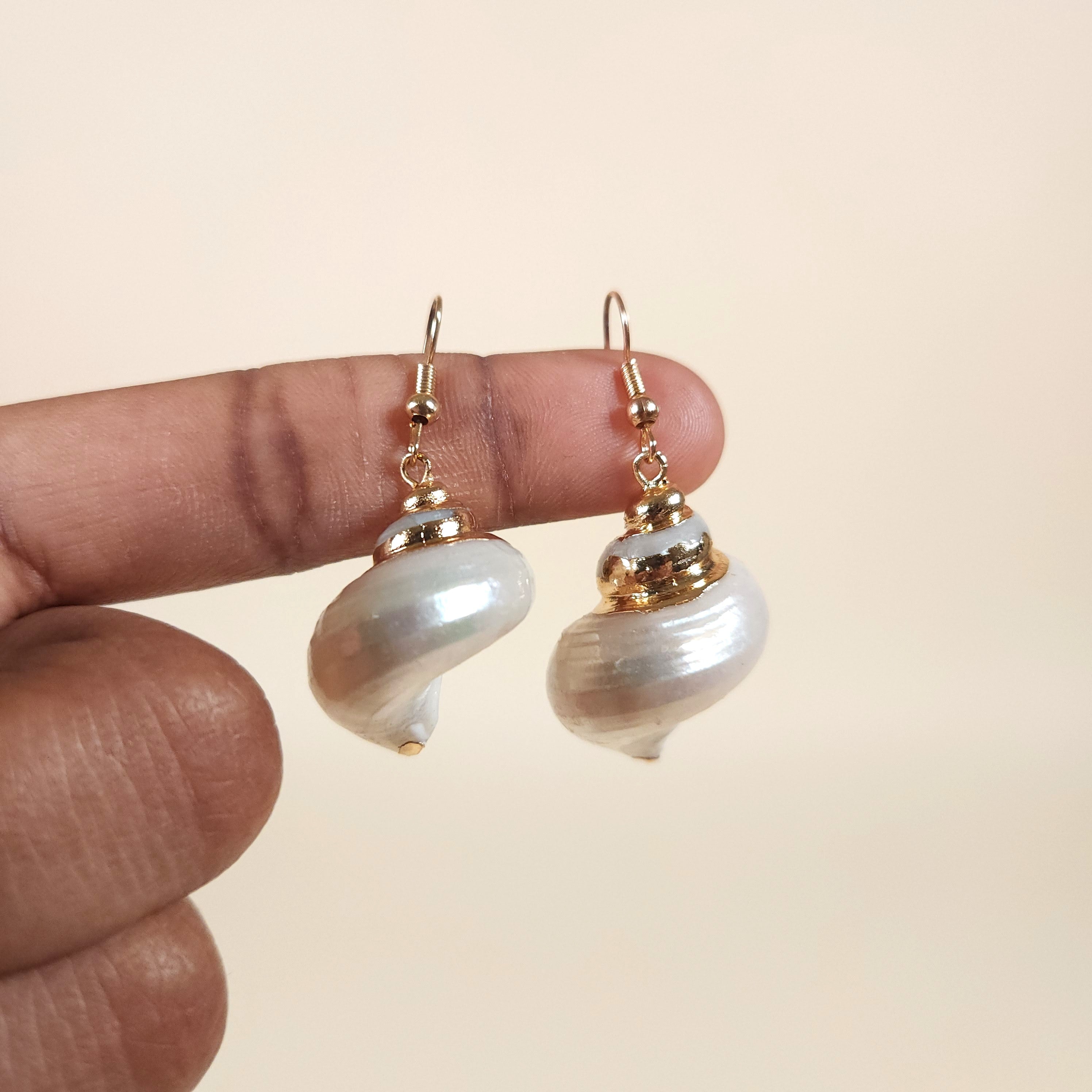 Pelagia Mermaid Turbo Shell Drop Earrings with Gold-Plated Hooks | Venus Loves Neptune
