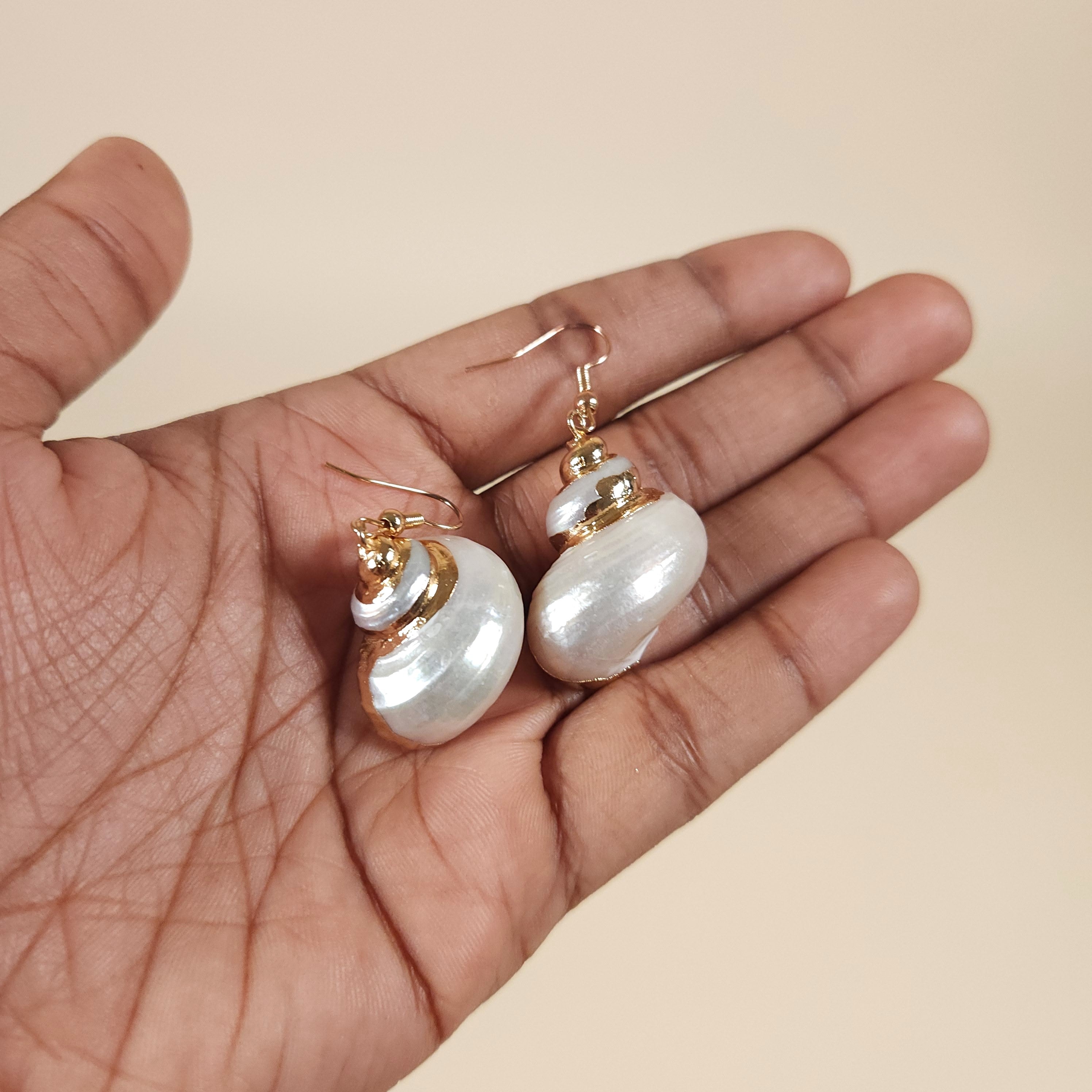 Pelagia Mermaid Turbo Shell Drop Earrings with Gold-Plated Hooks | Venus Loves Neptune