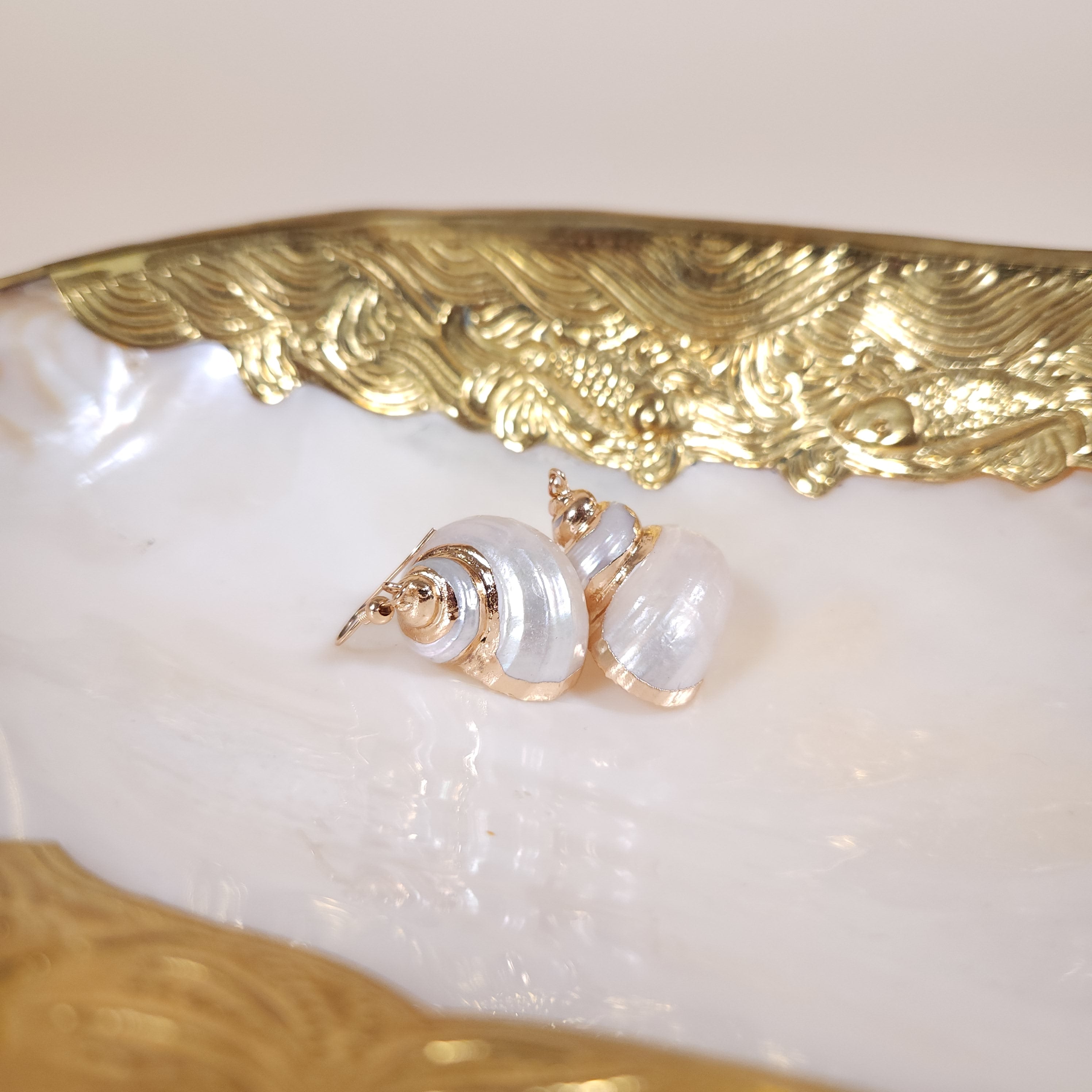 Pelagia Mermaid Turbo Shell Drop Earrings with Gold-Plated Hooks | Venus Loves Neptune