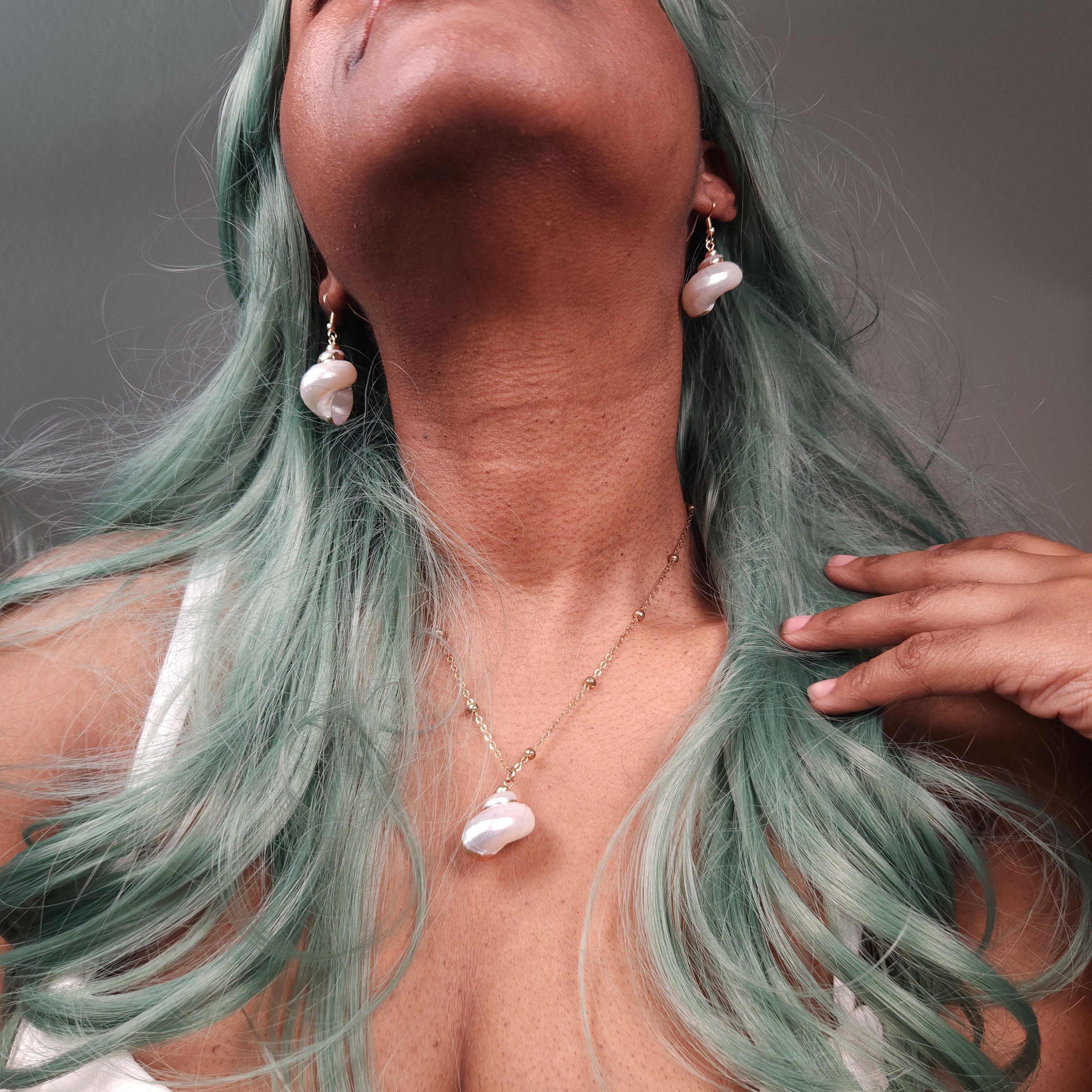 Pelagia Mermaid Turbo Shell Pendant Earrings and Necklace with Gold Chain for the Beach | Venus Loves Neptune