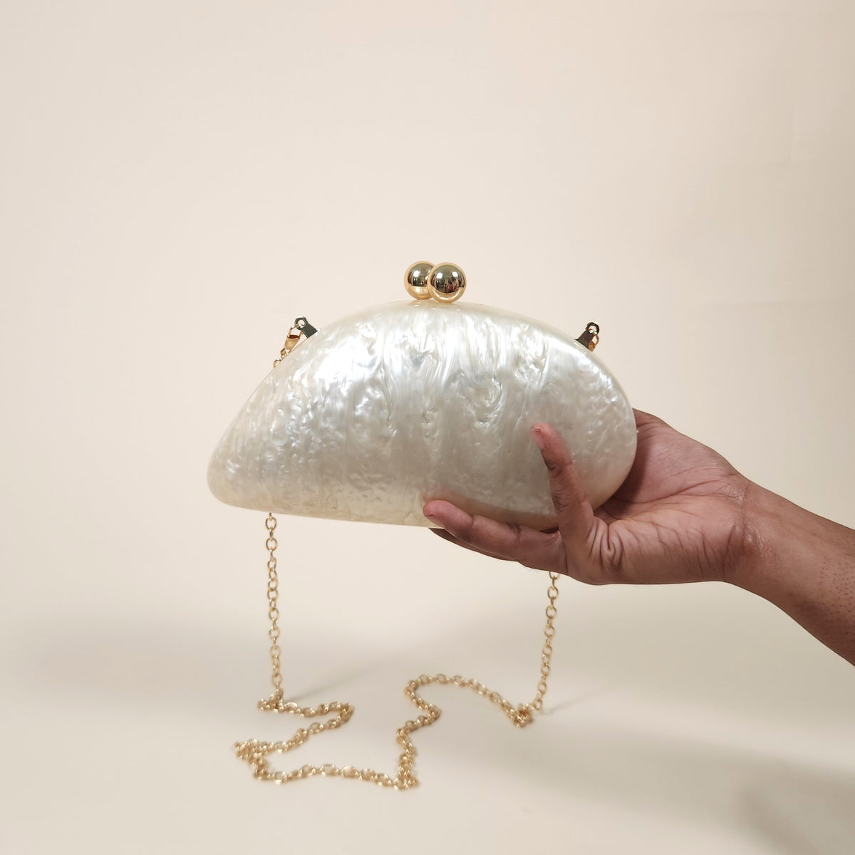 Perla Ivory Acrylic Pearly Mermaid Clutch Bag for the Evening | Venus Loves Neptune