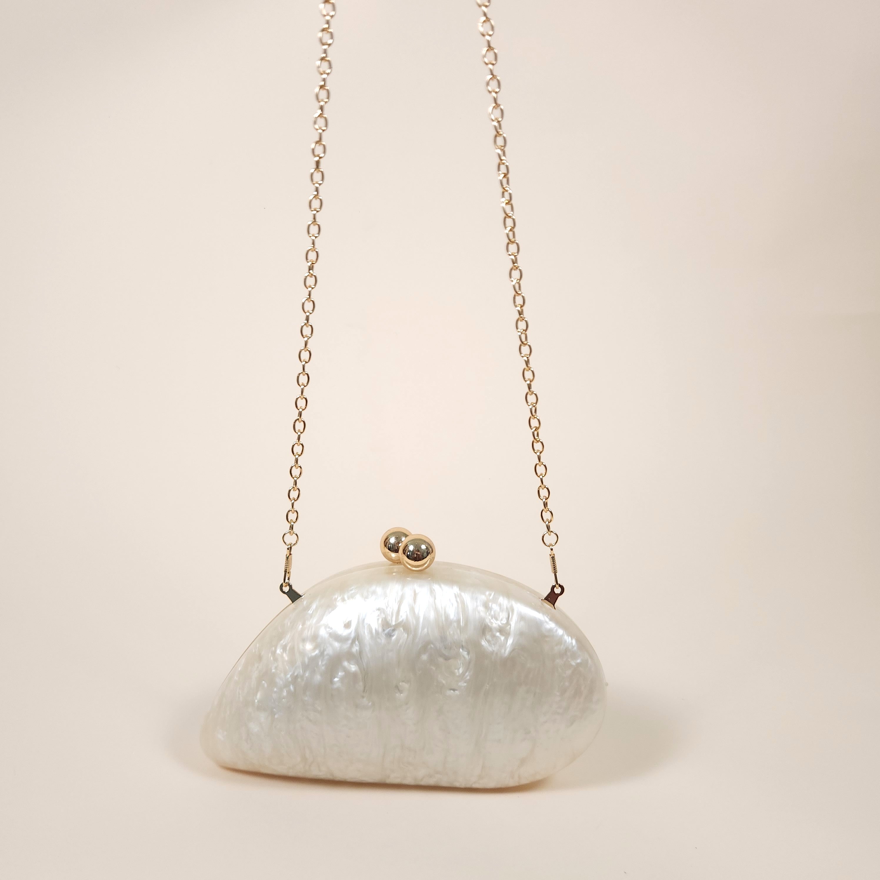 Perla Ivory Acrylic Pearly Mermaid Clutch Bag for the Evening | Venus Loves Neptune