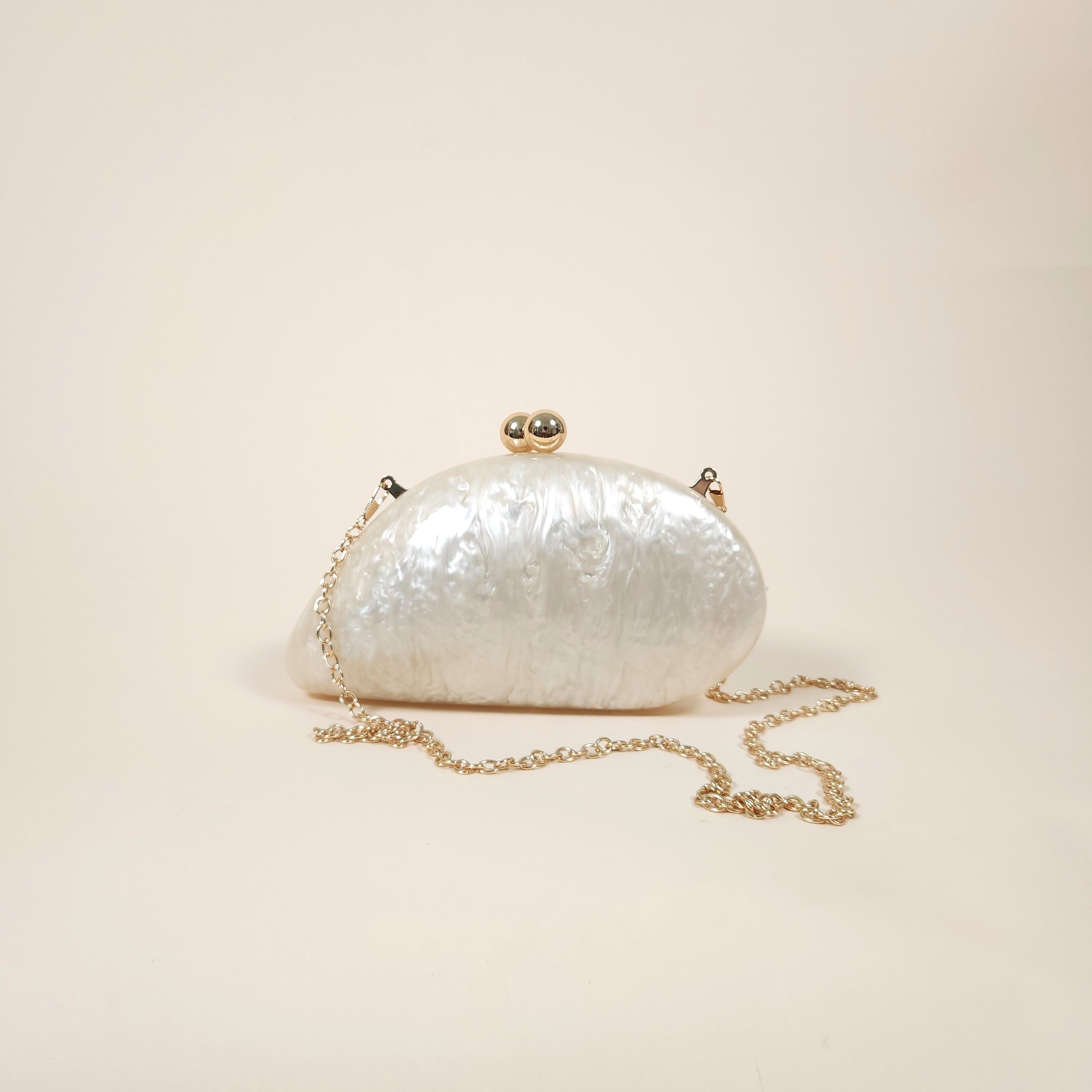 Perla Ivory Acrylic Pearly Mermaid Clutch Bag for the Evening | Venus Loves Neptune