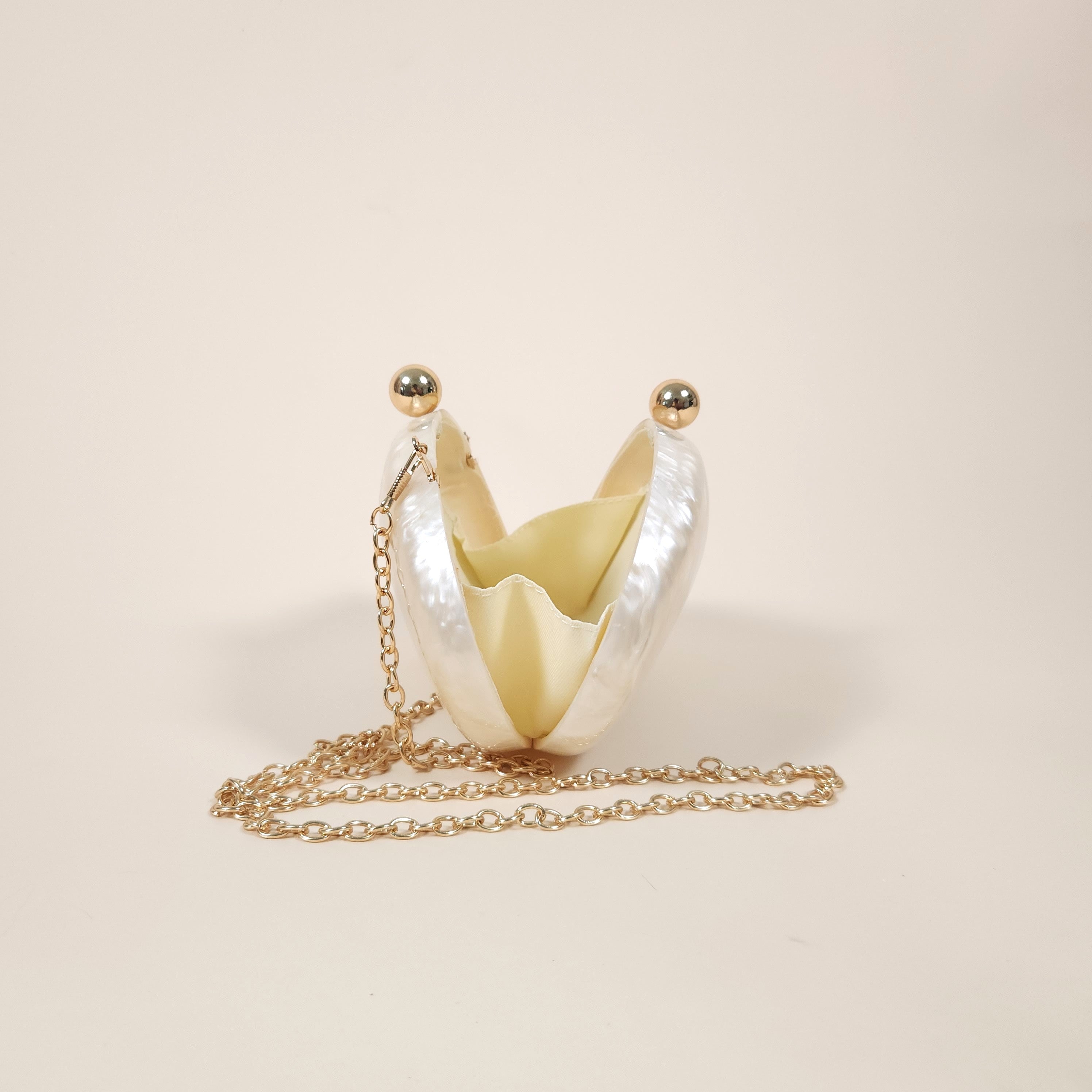 Perla Ivory Acrylic Pearly Mermaid Clutch Bag for the Evening | Venus Loves Neptune