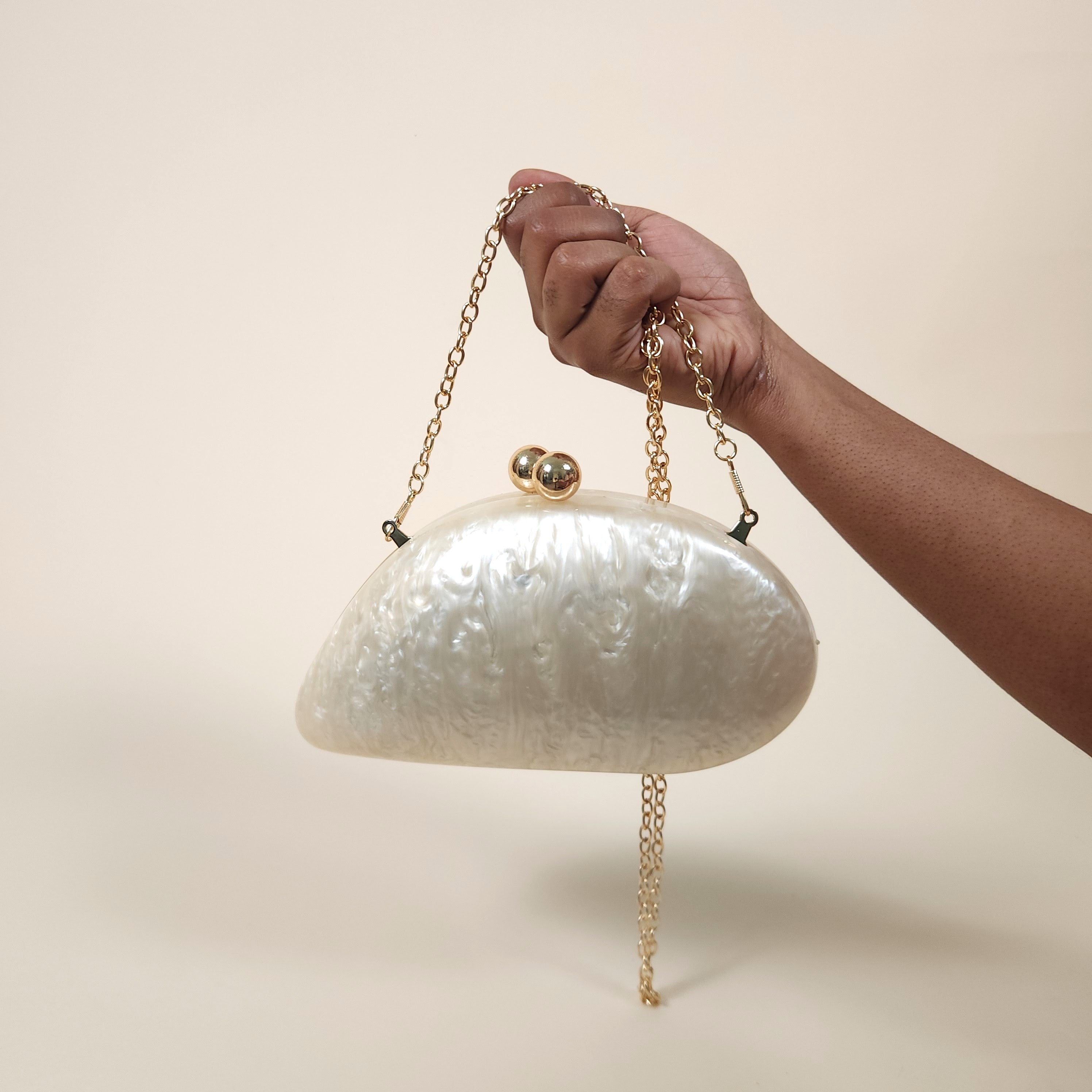 Perla Ivory Acrylic Pearly Mermaid Clutch Bag for the Evening | Venus Loves Neptune