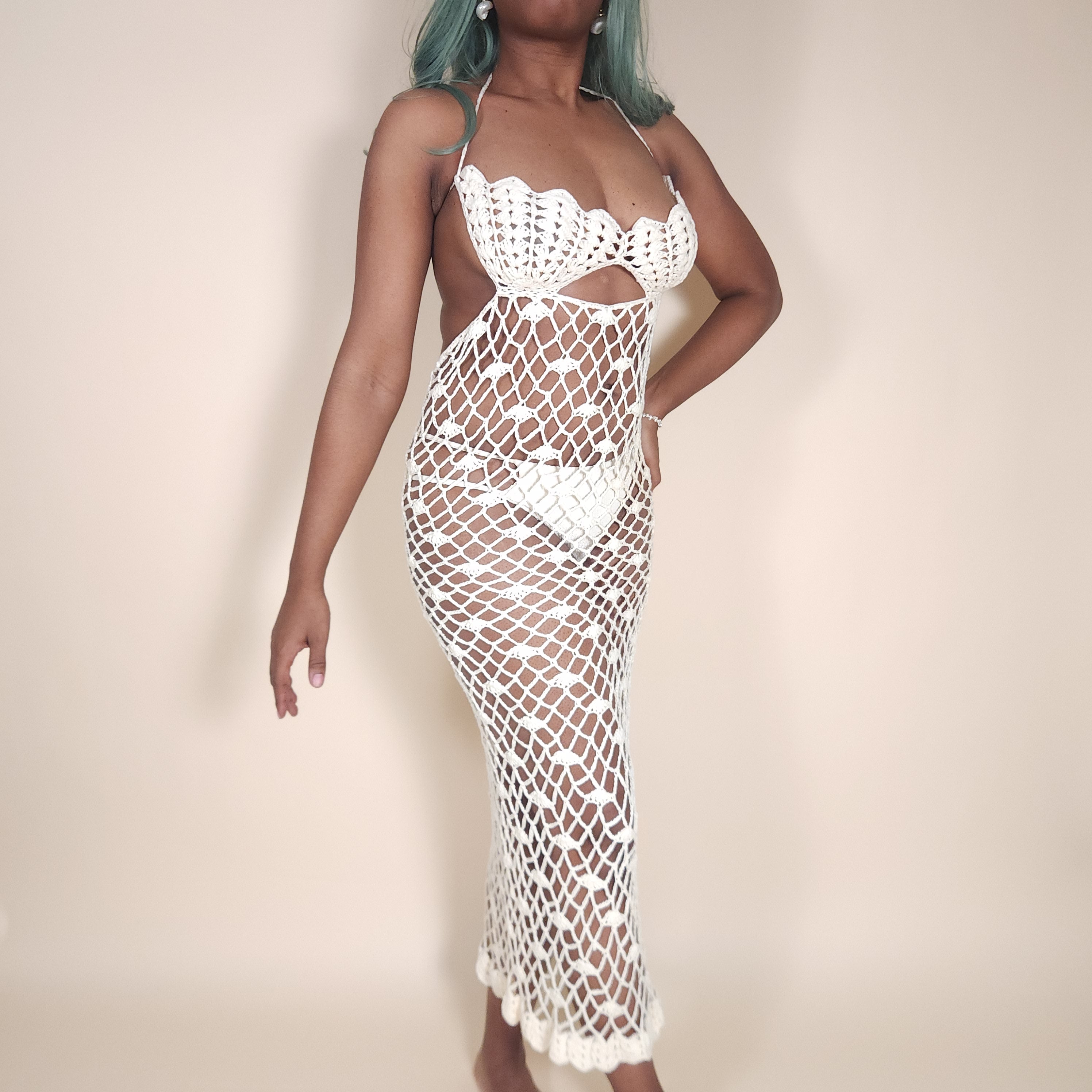 Mermaid Shell Crochet Cover Up Dress in Ivory for the Beach – Venus Loves  Neptune