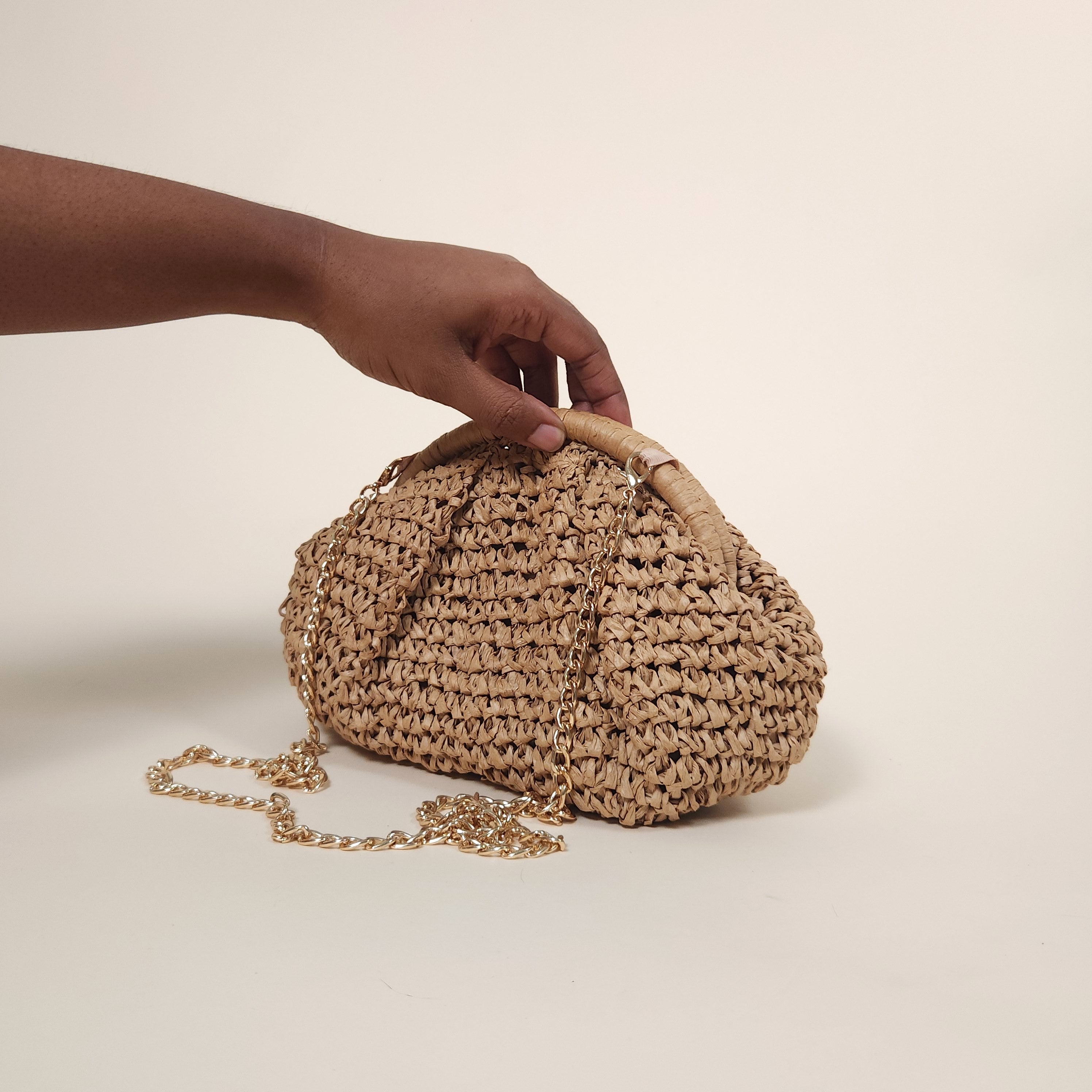 Savannah Brown Boho Woven Straw Clutch Crossbody Bag | Venus Loves Neptune