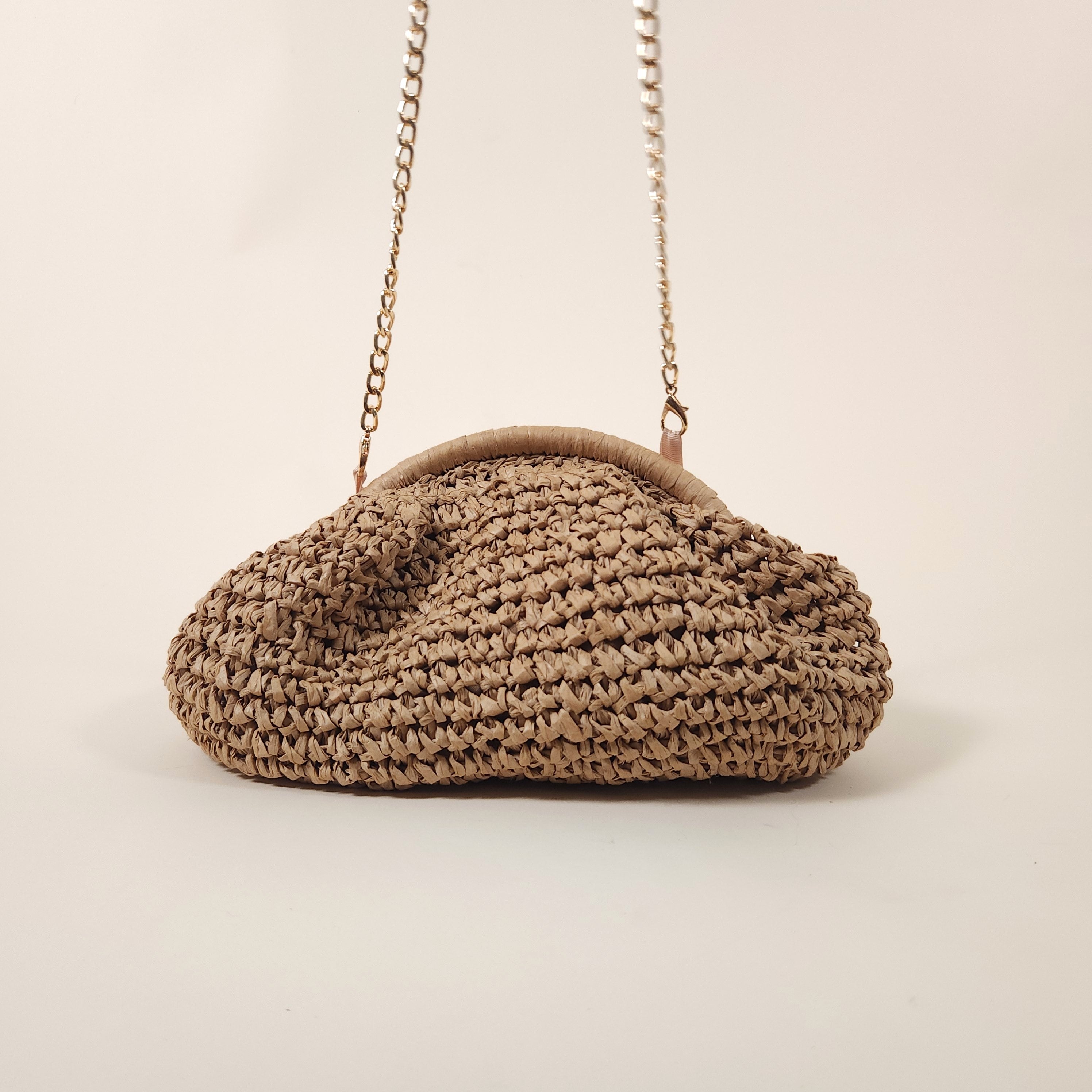 Savannah Brown Boho Woven Straw Clutch Crossbody Bag | Venus Loves Neptune