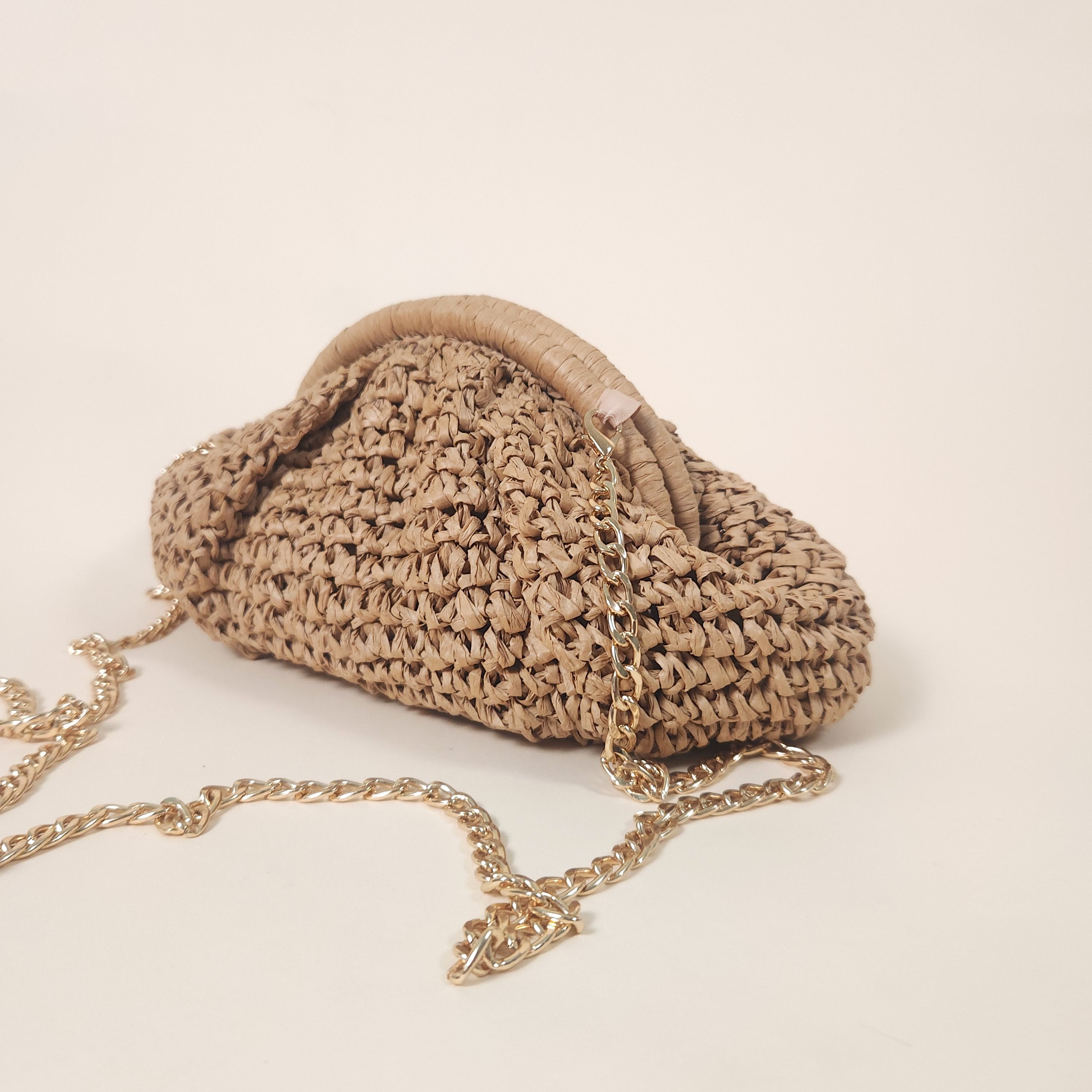 Savannah Brown Boho Woven Straw Clutch Crossbody Bag | Venus Loves Neptune