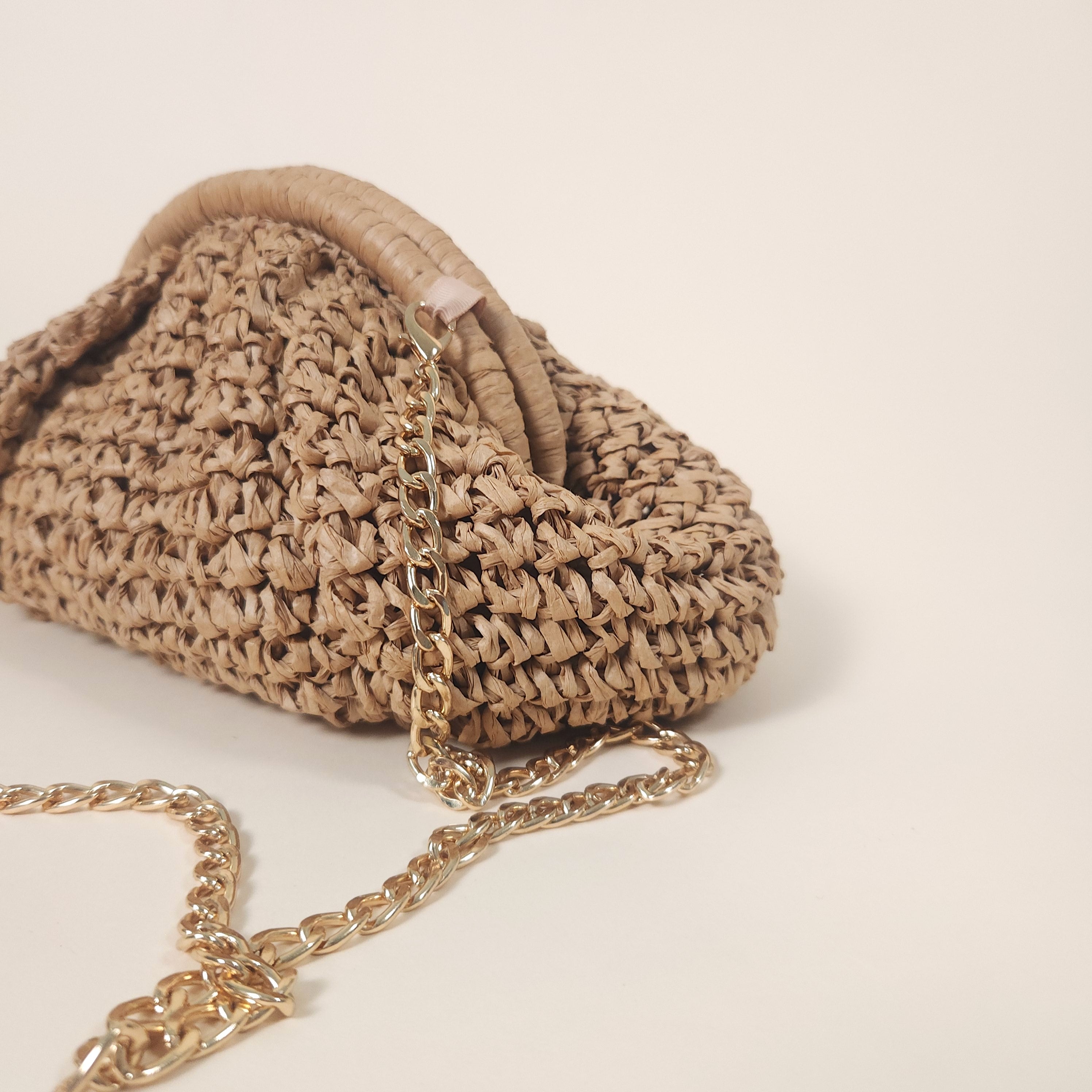 Savannah Brown Boho Woven Straw Clutch Crossbody Bag | Venus Loves Neptune