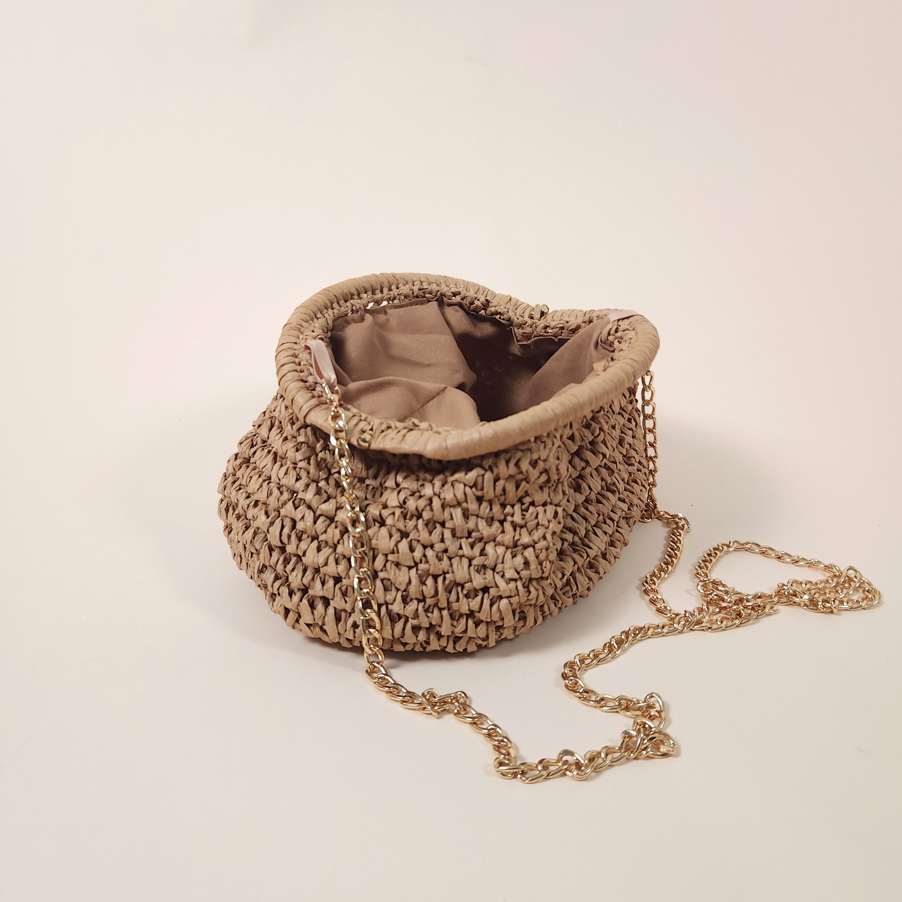 Savannah Brown Boho Woven Straw Clutch Crossbody Bag | Venus Loves Neptune