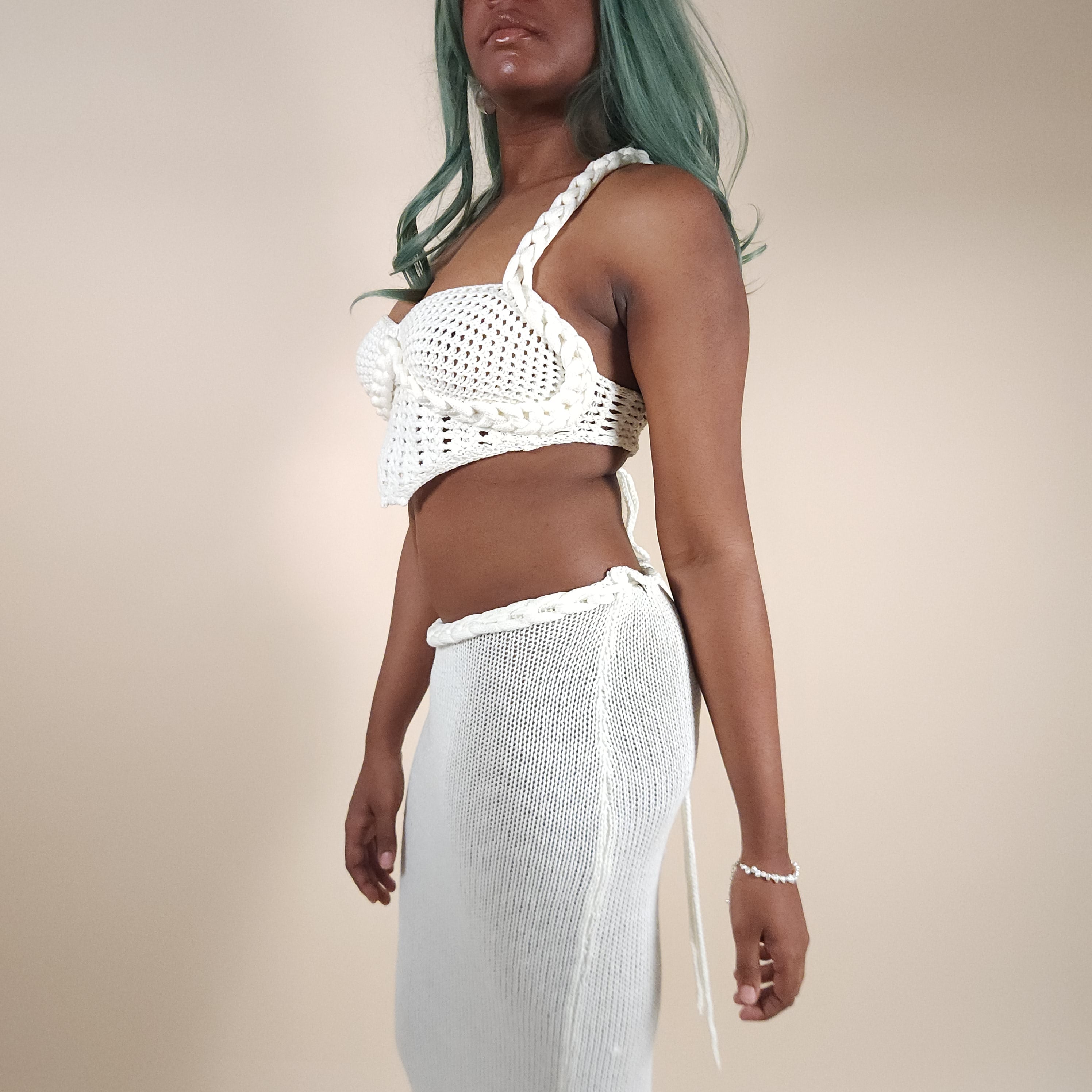 Venus Ivory 2-Piece Knit Skirt Set Outfit for Beach Pictures | Venus Loves Neptune